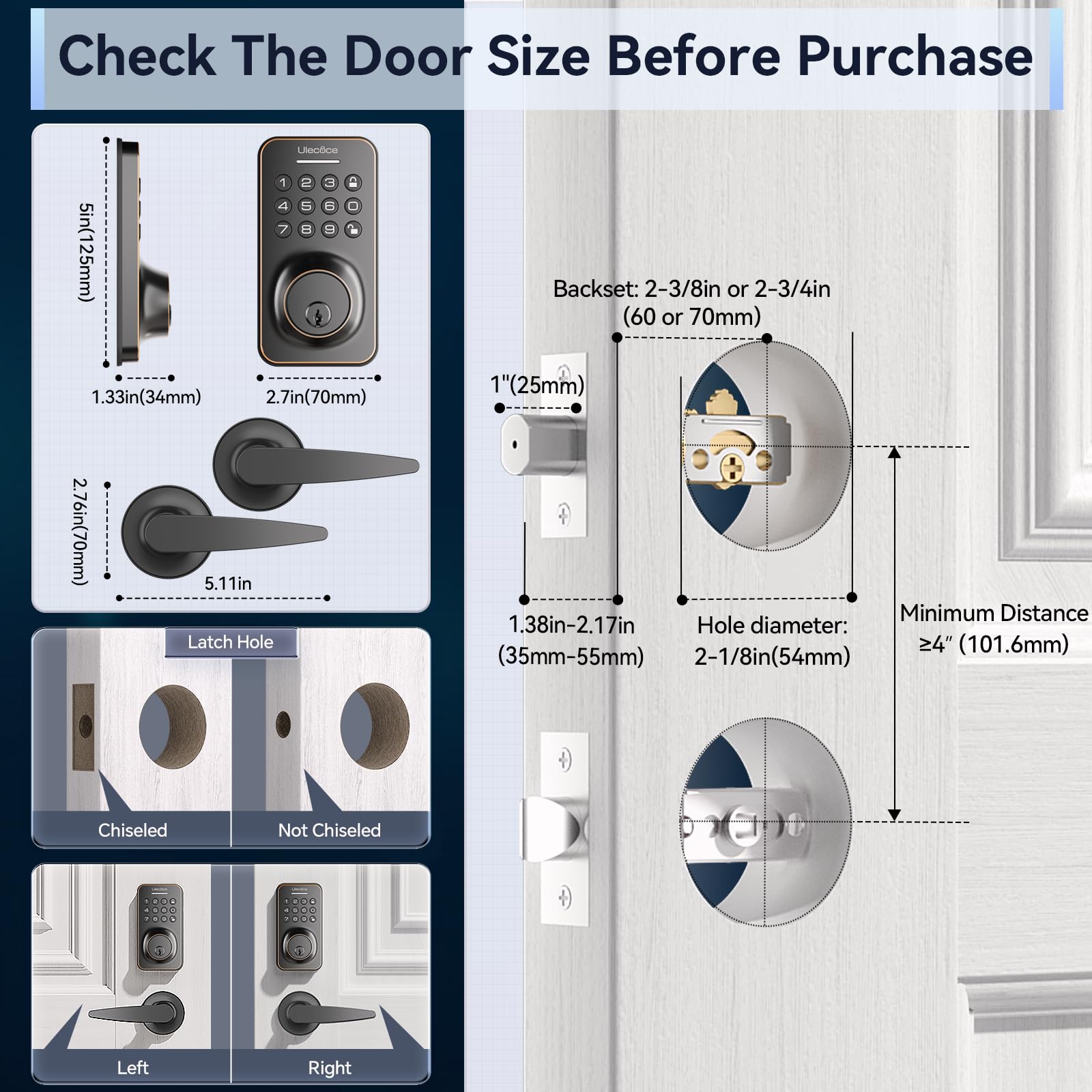 Ulecoce Keyless Entry Door Lock Deadbolt With Handle Set, Keypad Door Lock With Handle Smart Door Locks For Front Door With Set Code With Easy Installation, Auto Lock, (Oil Rubbed Bronze)