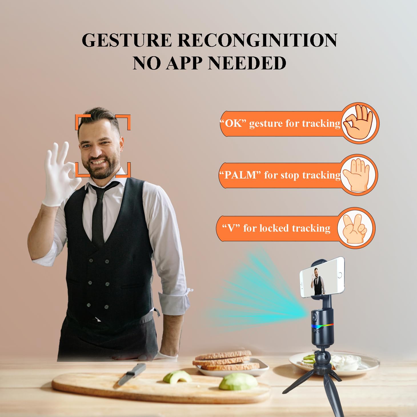 Ziqintech Auto Face Tracking Tripod 360 Rotation With Stand,Vlogging Kit For Iphone Andriod Phone, Smart Following Phone Holder, Noneedapp Gesture Recognition W/Remote