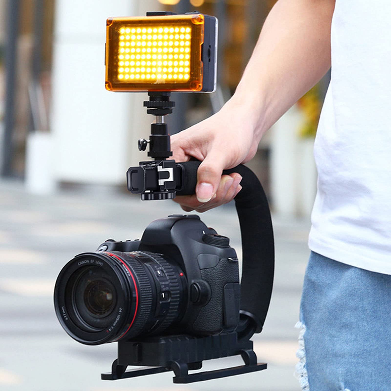 Agatige Handheld Stabilizer, U C Shape Video Action Stabilizing Handle Grip Abs Sponge Black Handheld Photography Accoessory For Micro Movies
