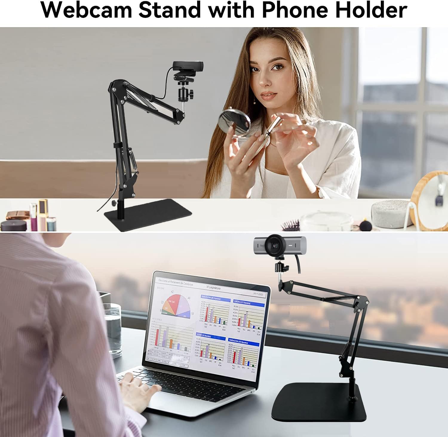 Acetaken Tabletop Webcam Tripod Stand, Boom Arm With Magnetic Mount Holder For Logitech Brio 101, Brio 301,Brio 501,C270,C310 Webcams