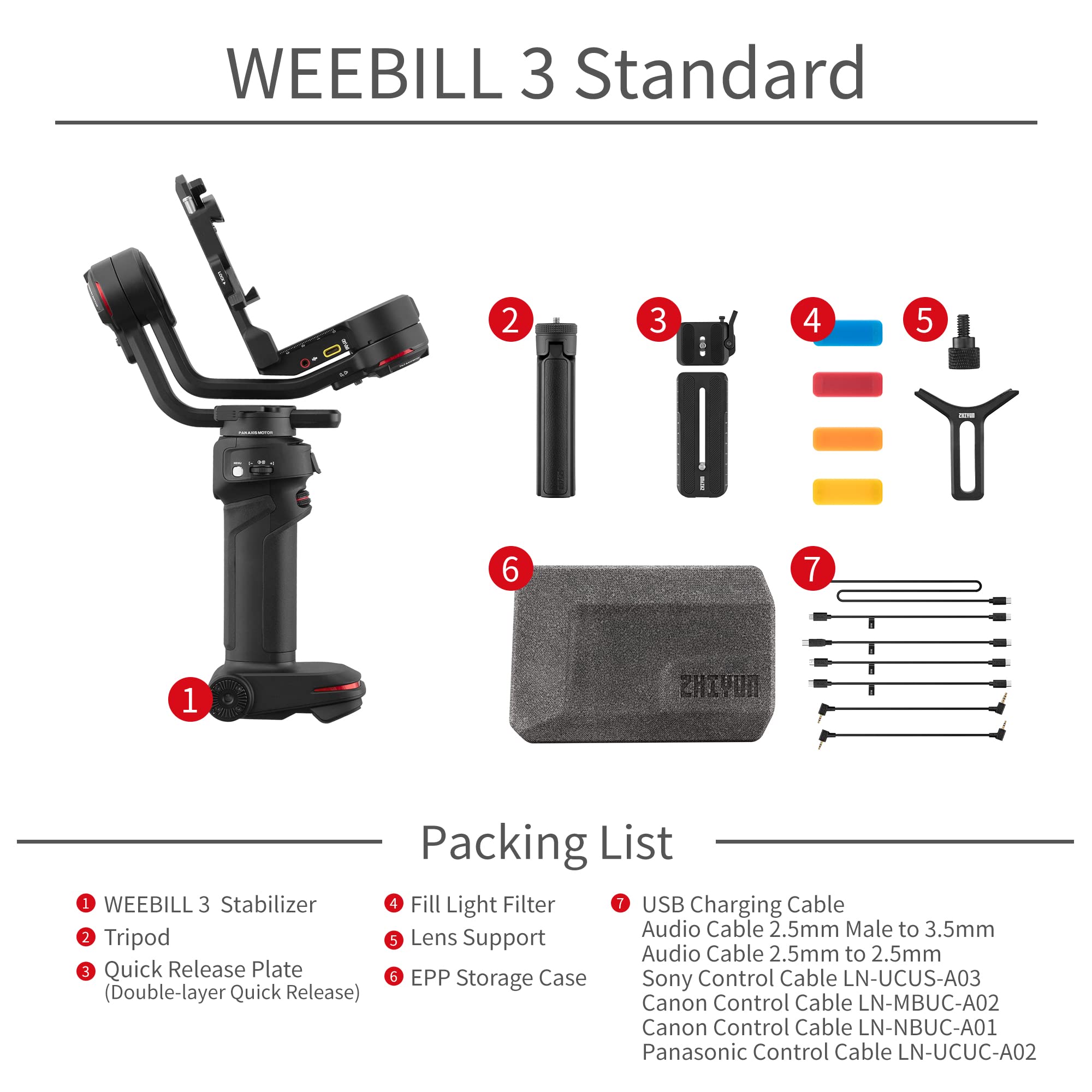 Zhiyun Weebill 3 [Official] 3-Axis Camera Gimbal Stabilizer For Dslr And Mirrorless Camera, Nikon Sony Panasonic Canon Fujifilm Bmpcc 6K, Fill Light & Mic Integration, Pd Fast Charge