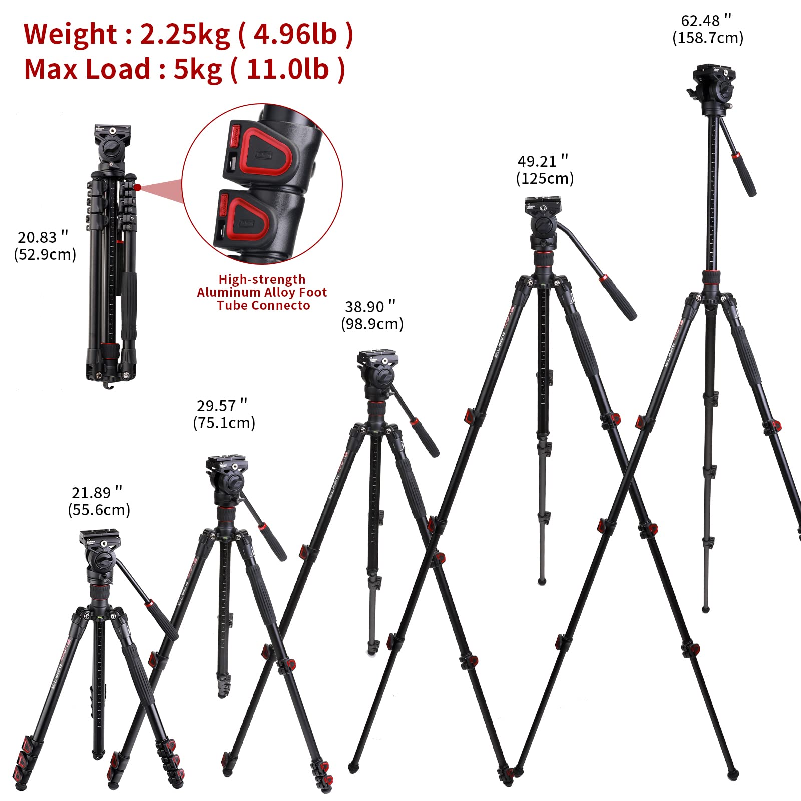 Leifrotto 62'' Camera Tripod With Fluid Head, Monopod Tripod Aluminum, For Dslr Camera Camcorder, Compatible For Cannon Nikon Camera, Max Load 11 Lbs