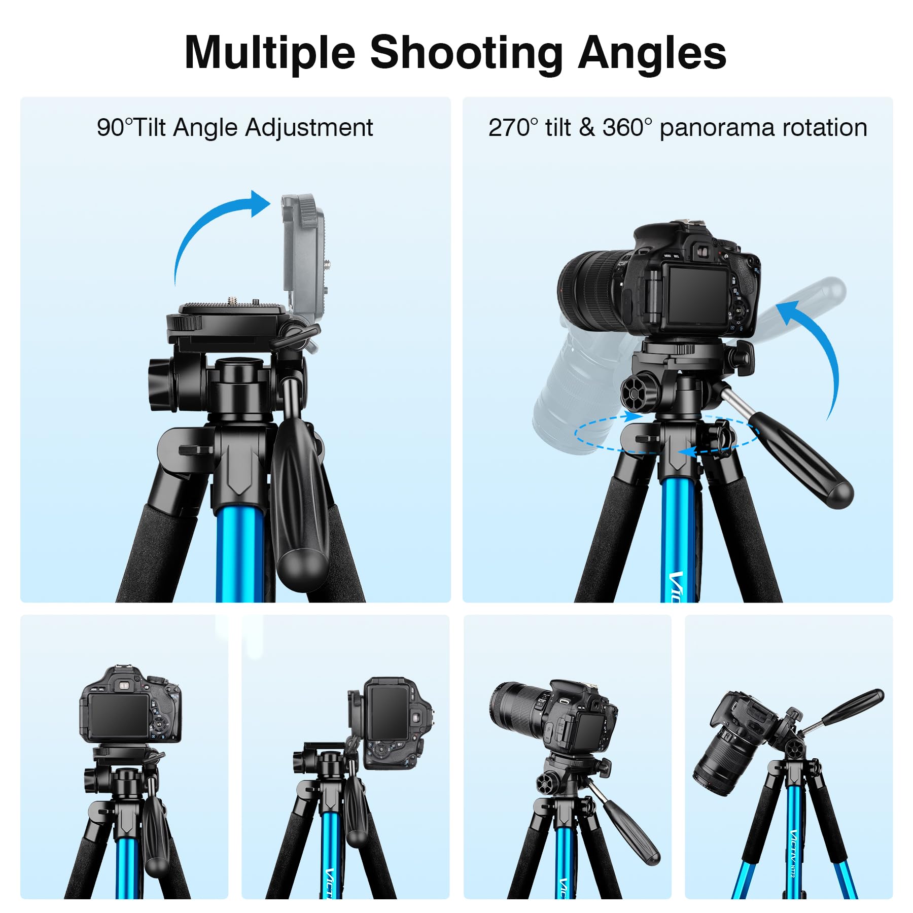 Victiv 72 Inch Camera Tripod, Tall Tripod For Camera Cell Phone, Heavy Duty Camera Tripod Stand, Professional Aluminum Monopod, Compatible With Canon Nikon Sony Dslr Cameras - Blue