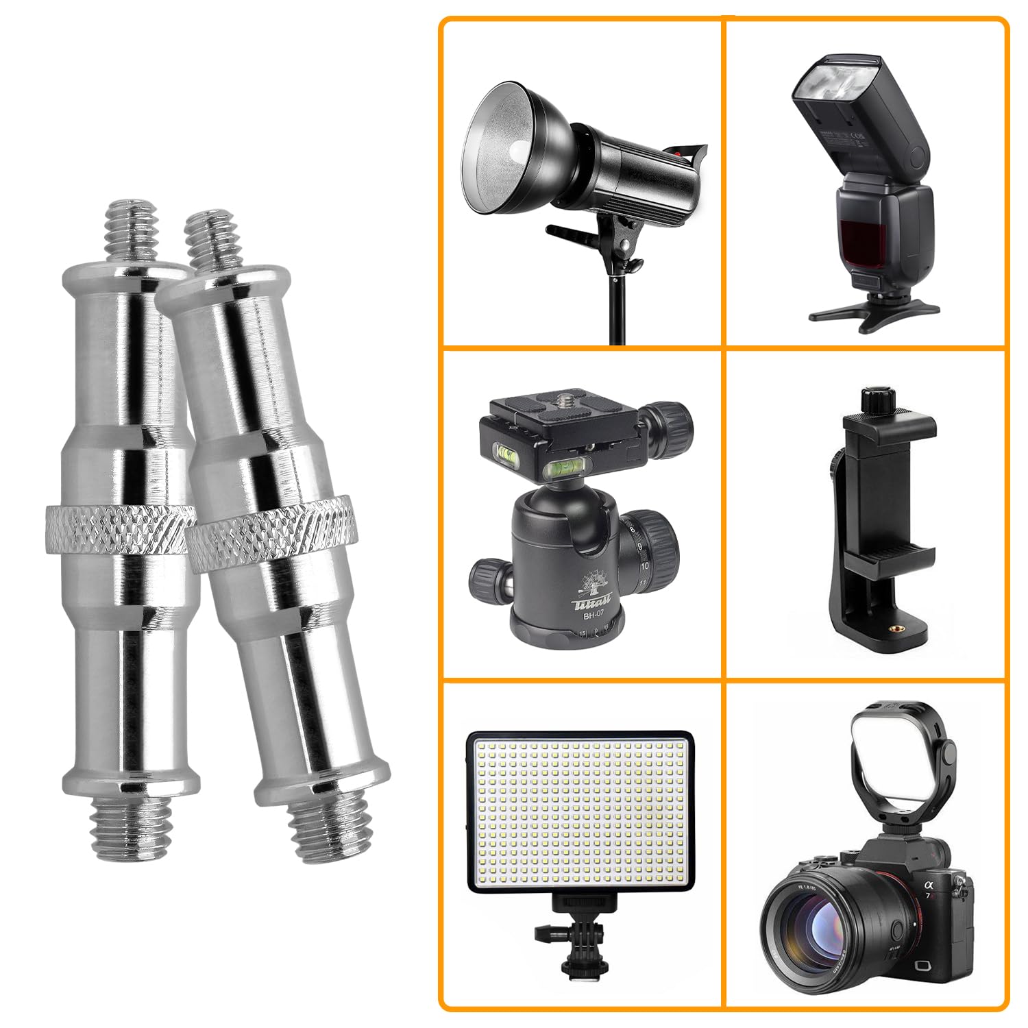 Frgyee 2 Pcs Light Stand Adapter, Spigot Stud 1/4" To 3/8" Metal Male Convertor Threaded Screw Adapter For Studio Light Stand, Camera Tripod Mount, Hotshoe/Coldshoe, Ballhead Frgyee