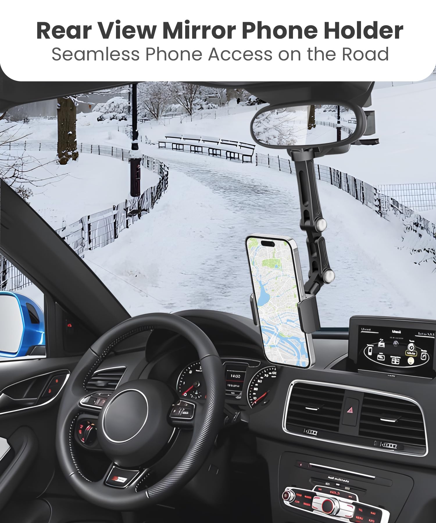 Karmus Rear View Mirror Phone Holder, Aluminum Alloy Mount Car Phone Holder Universal Rotatable And Retractable Rearview Mirror Phone Mount For Car Truck