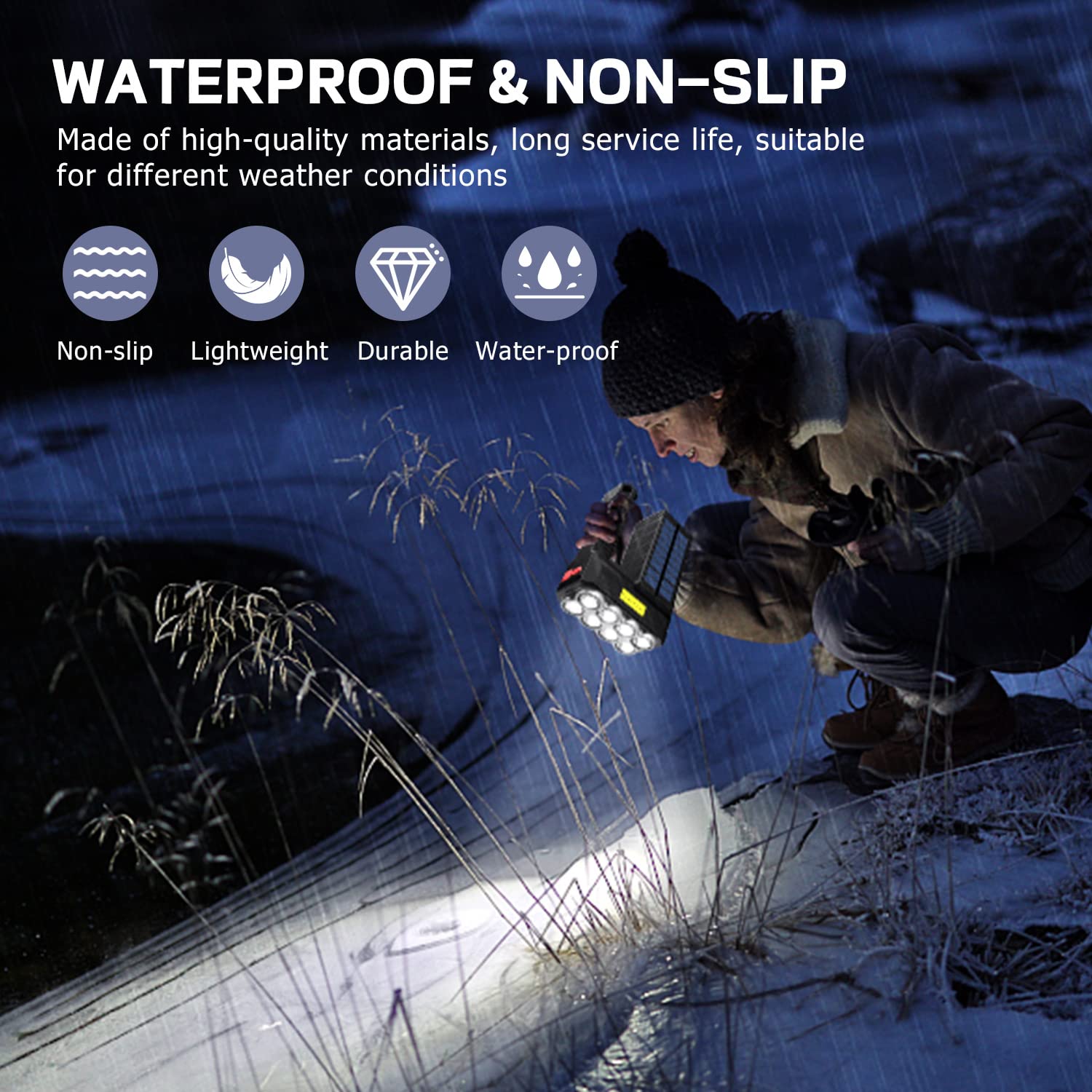 Sjpro 8 Led Solar Flashlight With Cob Sidelight, 1000 Lumens Solar Powered Flashlights, Solar Or Usb Charging Waterproof Handheld Flashlights With 3 Modes For Fishing Outdoor Camping Emergencies