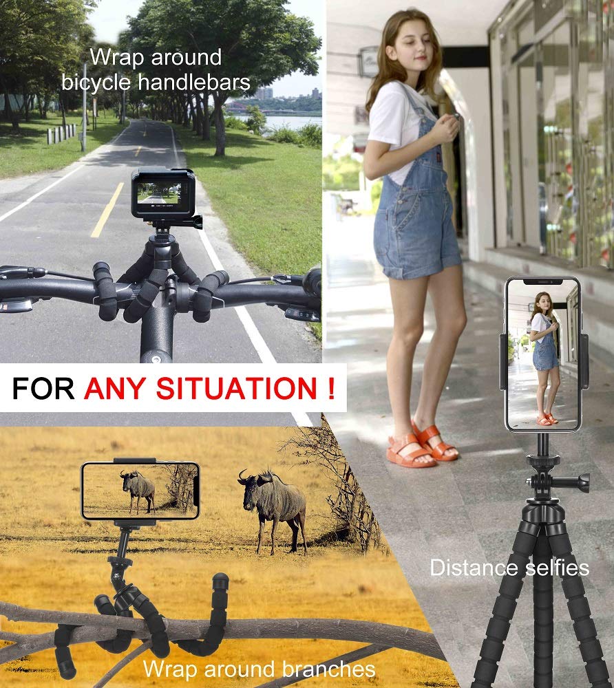 Cellways Phone Tripod, Flexible Tripod, 4-Axis Angle Adjustment, Unique 360° Rotating Holder, Sturdy Octopus-Style Legs, And Wireless Remote Shutter For Iphone, Android Phone, Dslr Camera, And Gopro.