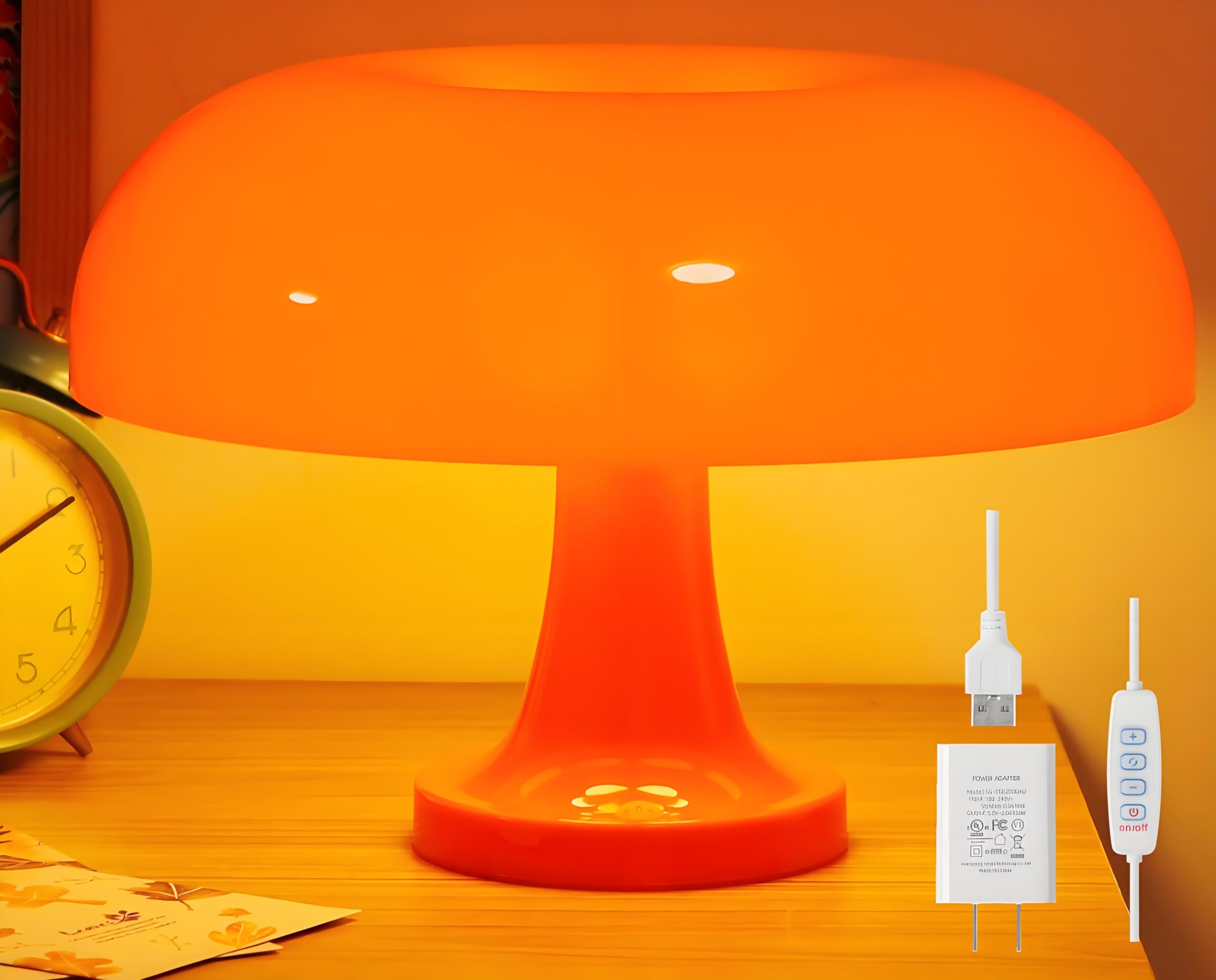 Joanajo Orange Mushroom Lamp Dimmable Mushroom Table Lamp With 3 Lighting Modes Plug Donut 70S Retro Mid Century Lamp For Room Aesthetic Modern Lighting For Bedroom Living Room Home Decor &