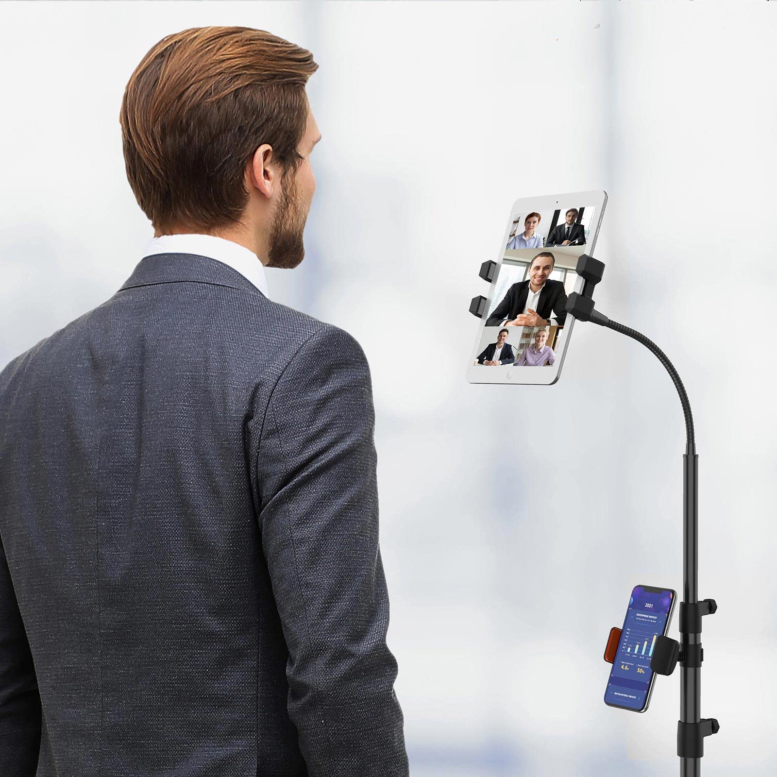 Liugast Tripod Stand For Ipad,Gooseneck 65-Inch Floor Stand For Tablet,Floor Stand For Ipad Tripod With 360° Rotating Mount For Mini, Air, Pro And All 4.7-11.9 Inch Tablet And Phone