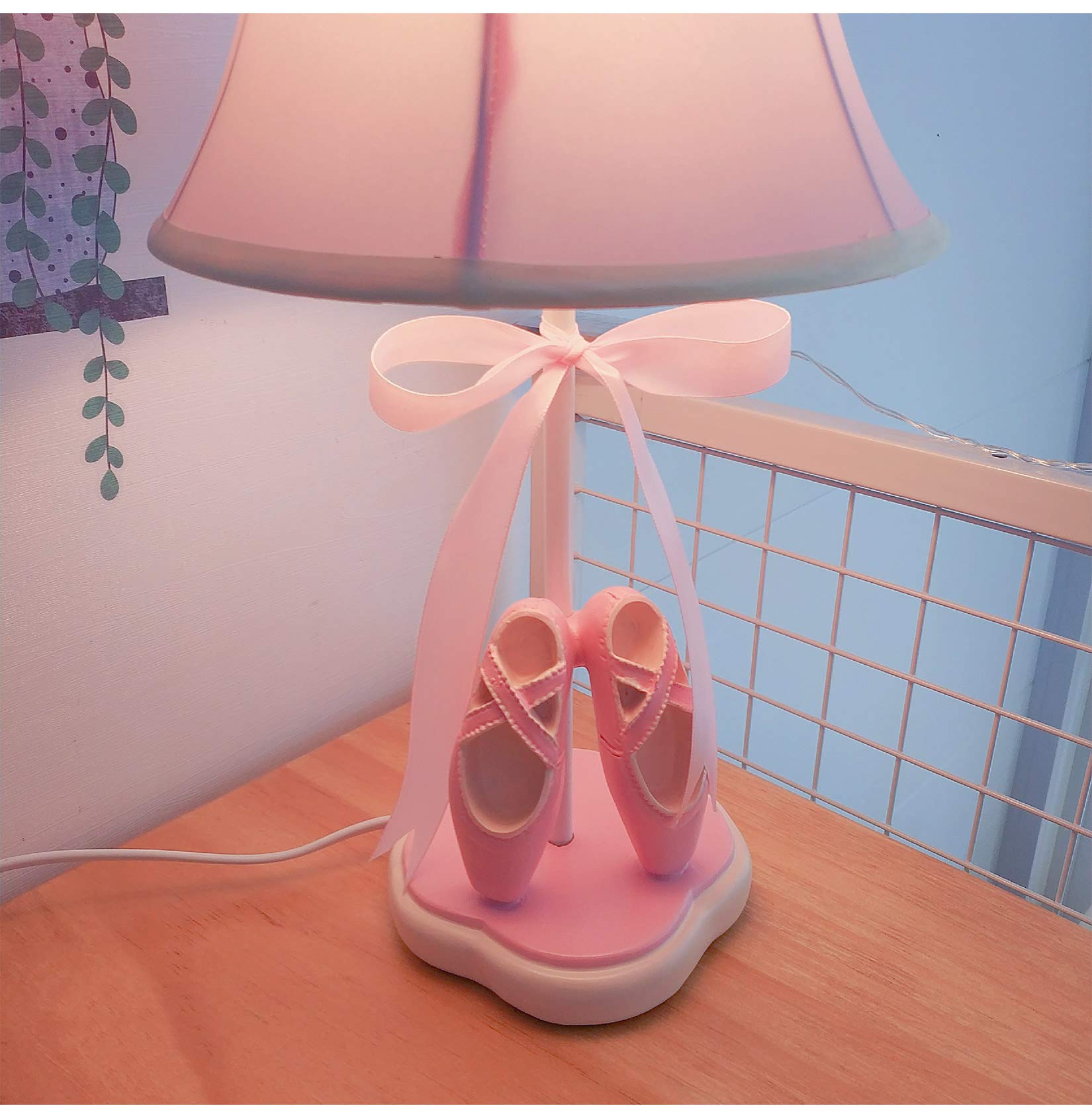 Herbestbay Cozylight Bedside Lamp, Pink Dancing Shoes Design, 14Inch Tall Table Lamp With Fabric Stitch Shade For Girl’S Bedroom Décor, Including An E26 Led Bulb (Push Button)