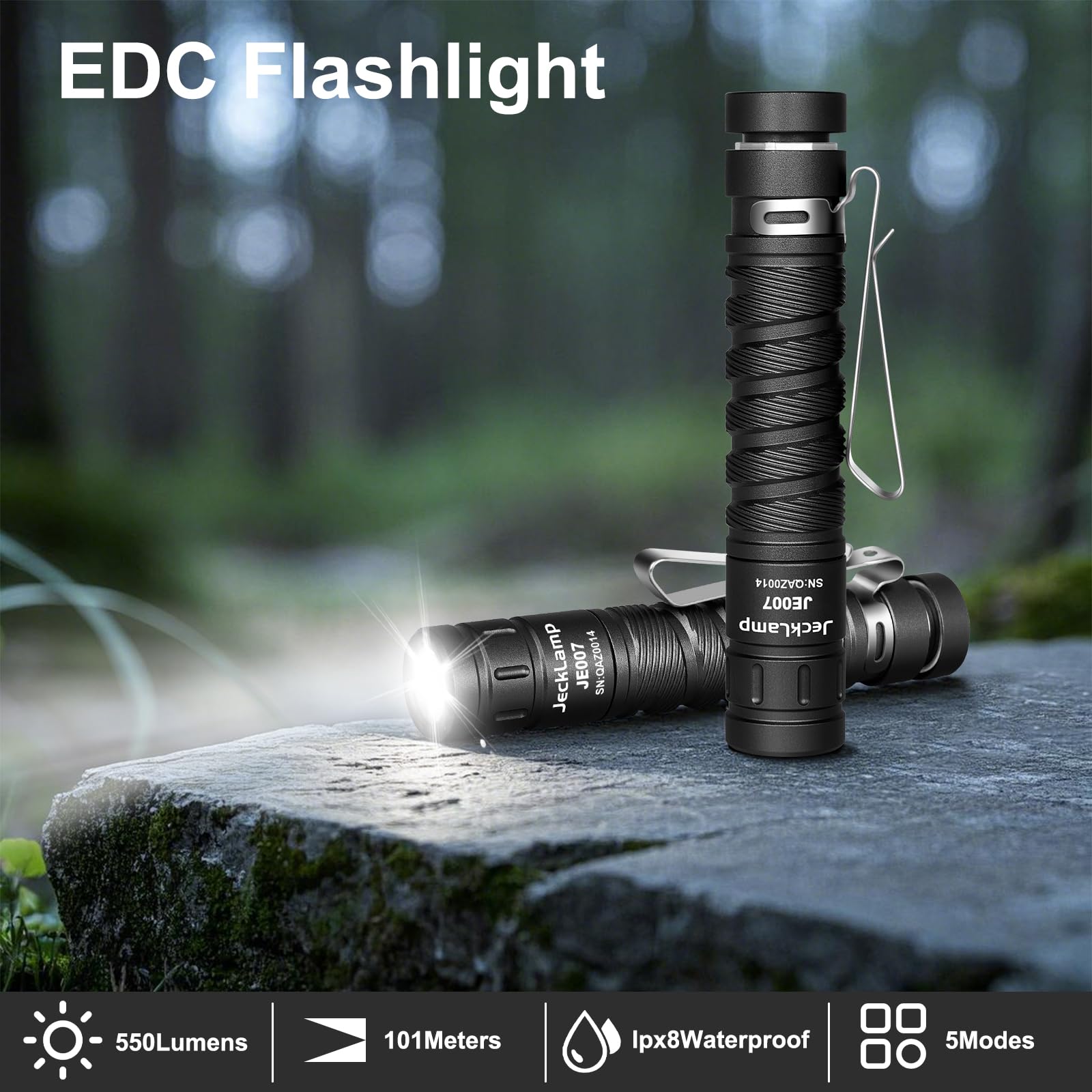 Jecklamp Aaa Battery Edc Flashlight, 550 High Lumens Magnetic Flashlight With Clip, 4 Modes Mini Flashlight, Pocket Flashlight For Working, Camping（Battery Included）