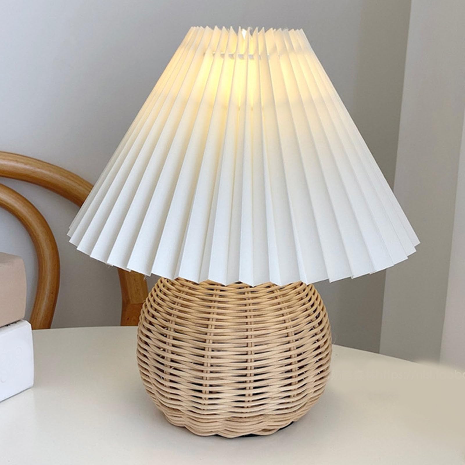 Shenruifa Table Lamp Rattan Pleated Aesthetic Vintage Lamp Bedside Nightstand Mini Lamp For Bedroom Living Room Side Table