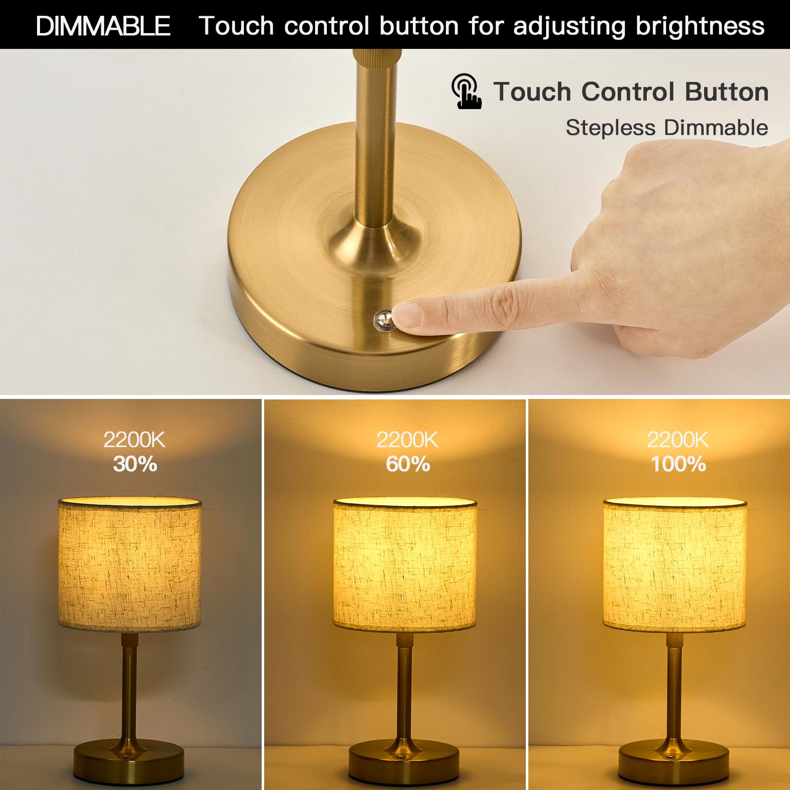 Sisihokai Portable Rechargeable Cordless Table Lamp, Touch Dimmable Battery Operated Lamp, Height Adjustable Bedside Lamp, Ambient Light For Kitchen, Patio, Restaurant, Antique Brass, Linen