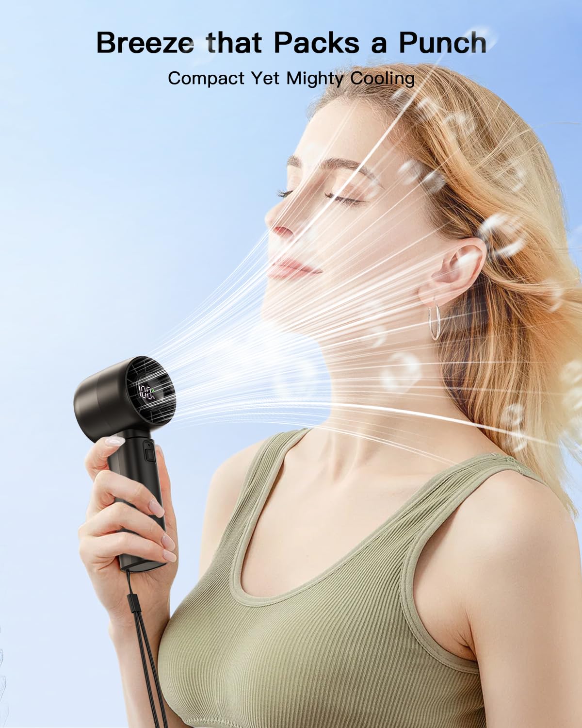 Portable Personal Turbo Fan,5 Speeds Handheld Fan With Digital Display,4000Mah Battery Operated Fans