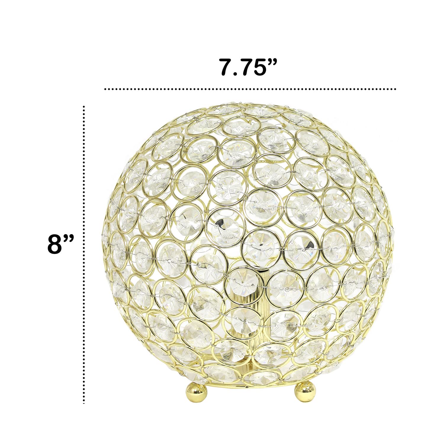 Lalia Home Elipse Medium 8" Contemporary Metal Crystal Round Sphere Glamourous Orb Table Lamp For Living Room, Bedroom, Entryway, Office, Foyer, Home Décor (Gold)
