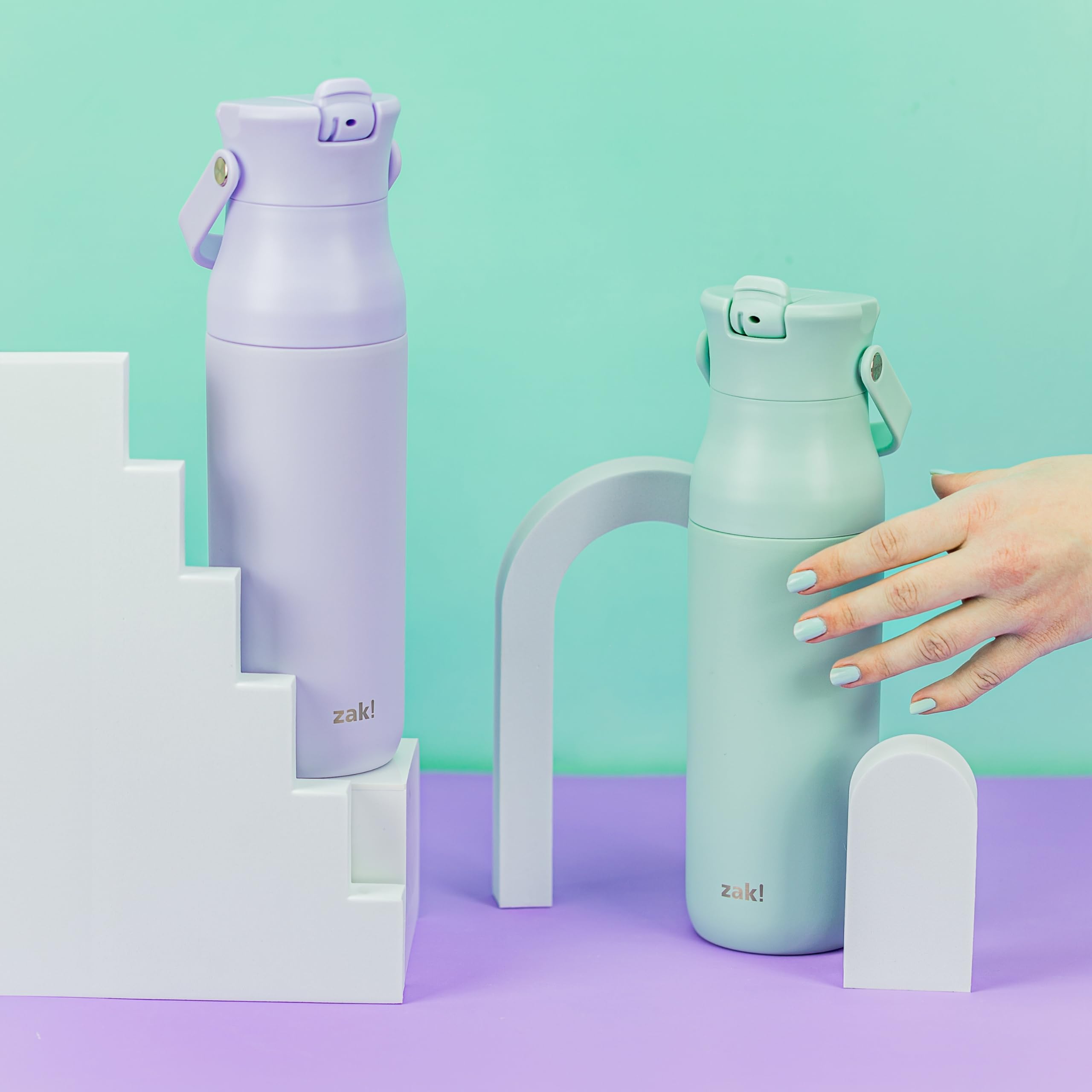 Zak Designs Harmony Water Bottle For Travel Or At Home, 32Oz Recycled Stainless Steel Is Leak-Proof