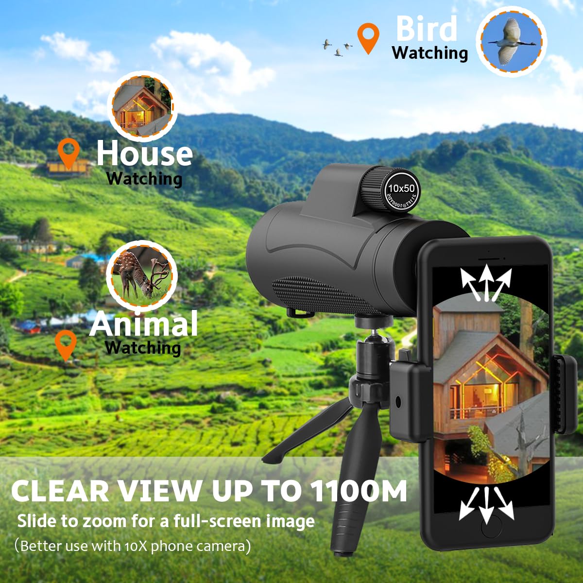 Asacam 80X100 Monocular Telescope High Powered For Smartphone High Definition Monoculars For Adults With Adapter/Tripod For Bird Watching Hiking Hunting Camping Traveling Outdoor Wildlife- Update