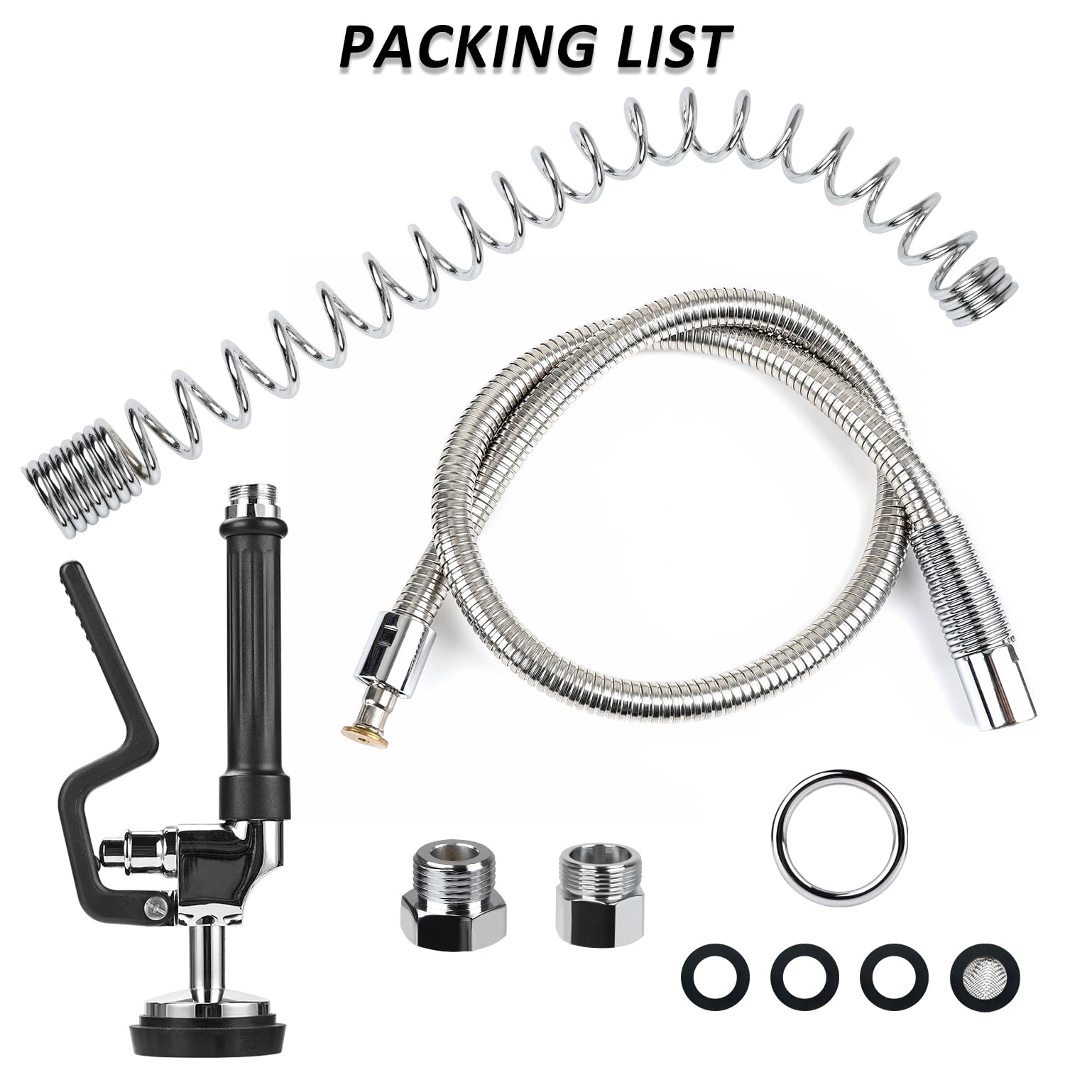Tceumik Commercial Sink Sprayer With Stainless Hose & Pre-Rinse Overhead Spring, High-Pressure Dish Spray Valve 38Inch Flexible Hose Easy Installation For Home Commercial Restaurant Industrial (Black)
