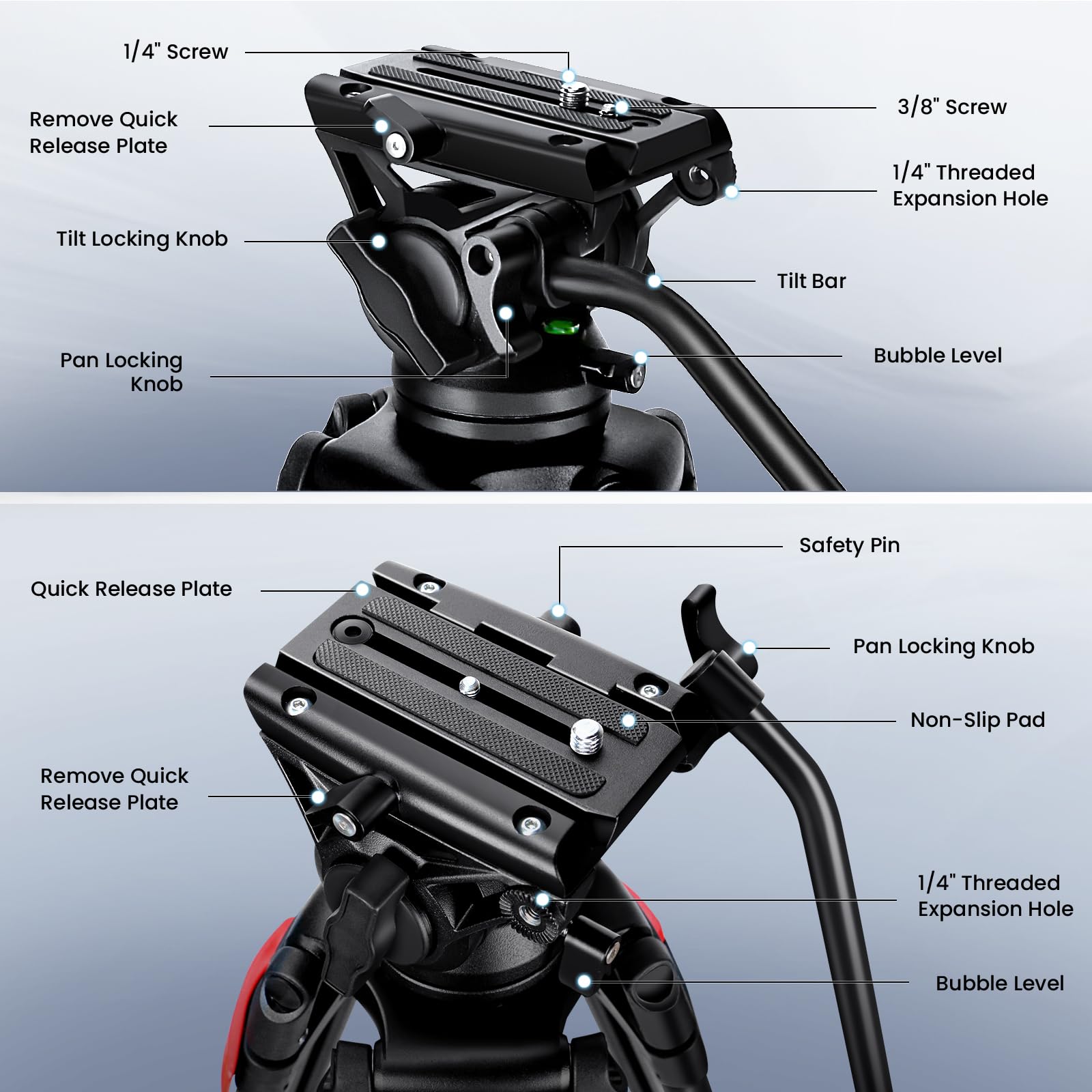 Mactrem 82" /210Cm Video Tripod Heavy Duty Tripod With 360° Fluid Head,Aluminum Tall Tripods Professional Compatible With Canon Nikon Sony Dslr Camera Camcorder Telescope Bnoculars (Load 33Lb)