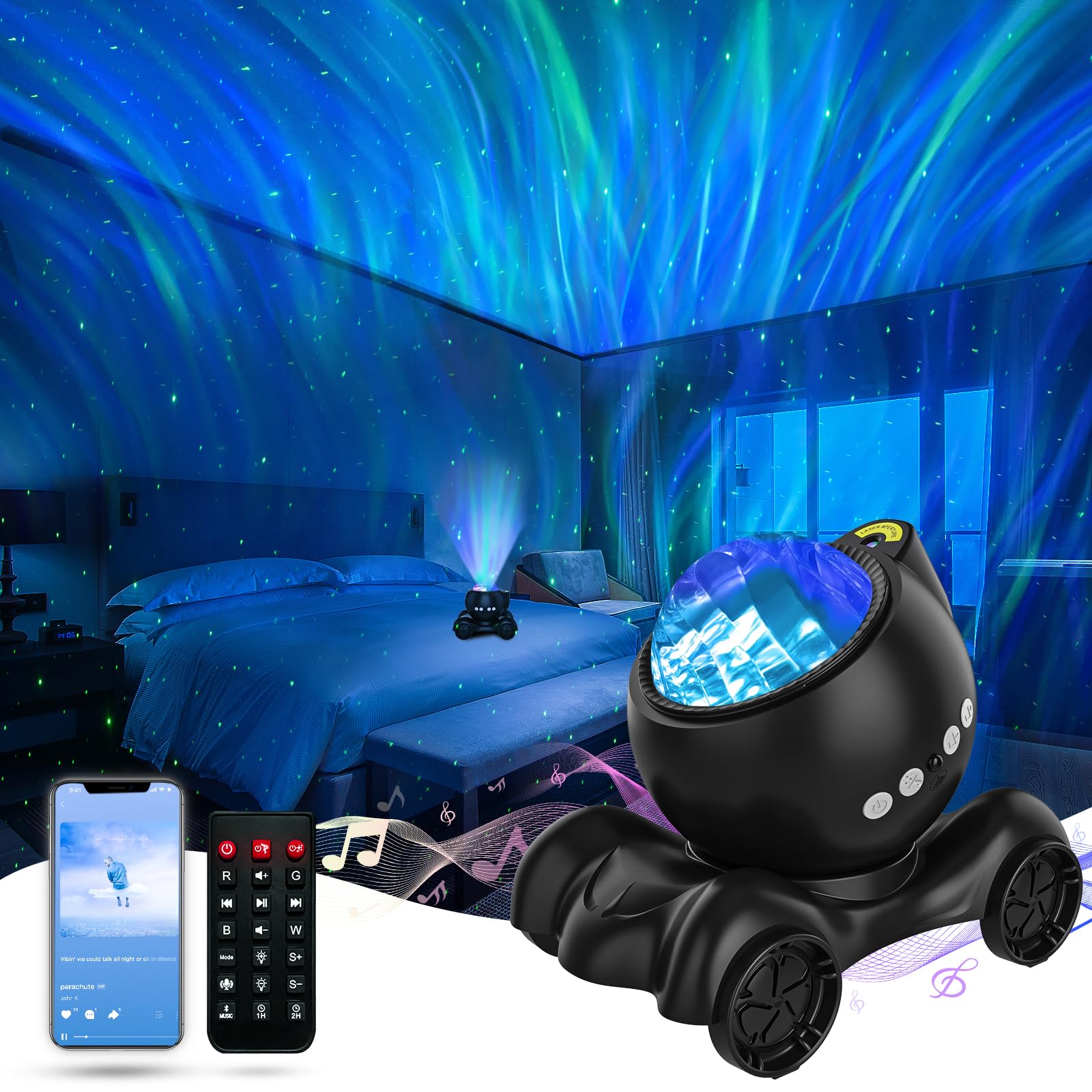 Enokik Northern Light Projector, Aurora Star Projector Built-In Bluetooth Speaker, White Noise Machine For Kids Adults, Galaxy Light For Bedroom/Ceiling/Party/ (Black)