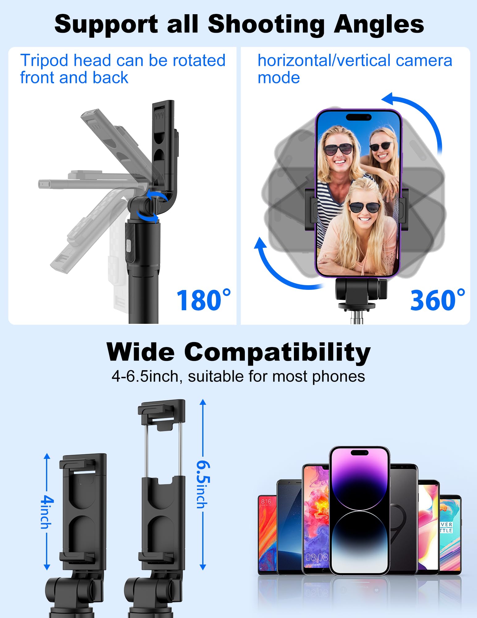 Colorlizard Selfie Stick Tripod With Remote, Phone Tripod With Extendable Phone Holder, Portable Selfie Sticktripod For Iphone Android Tiktok Youtube Vlog