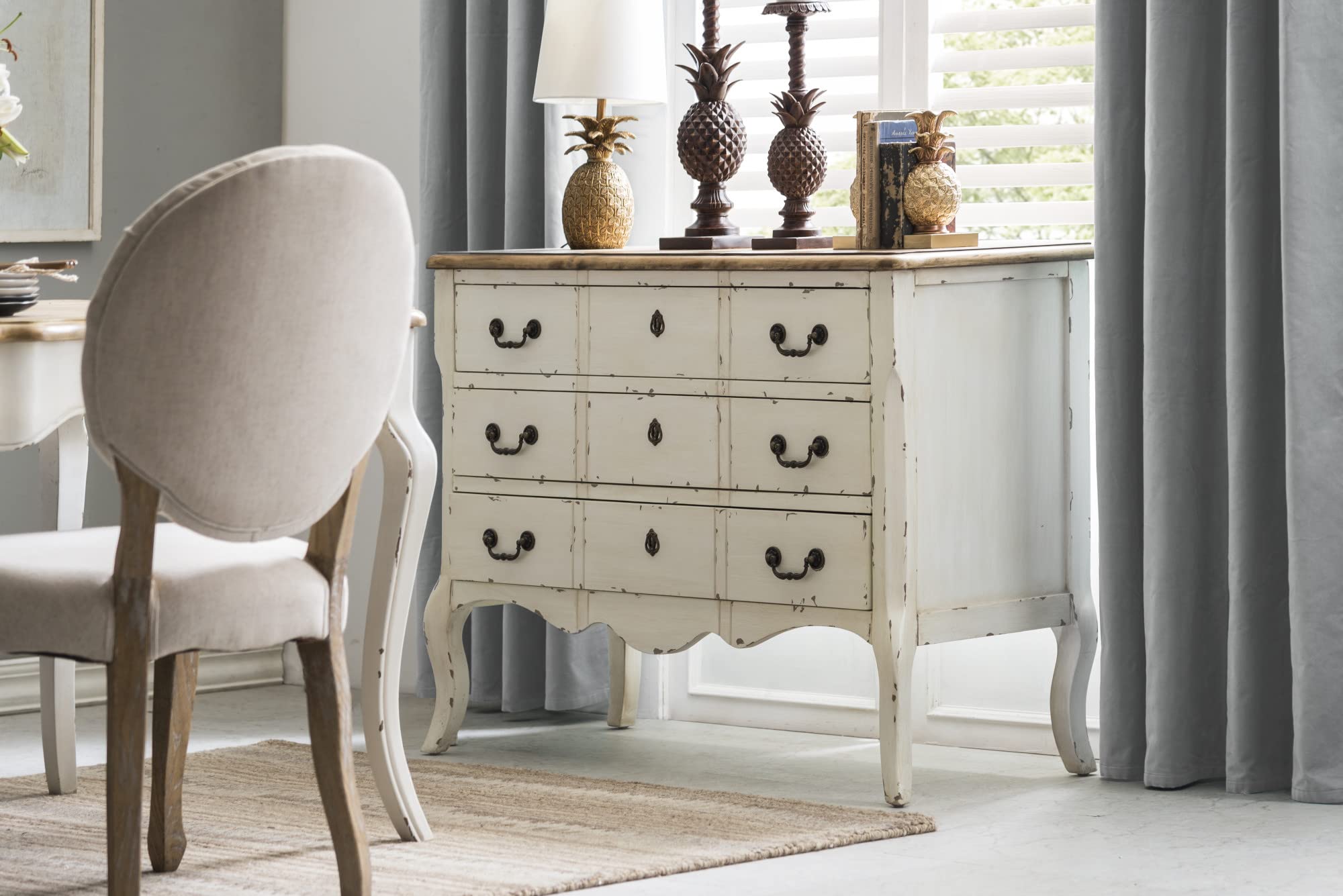 Creative Co-Op Pineapple Shaped Table Lamp With Distressed Gold Finish & Linen Shade