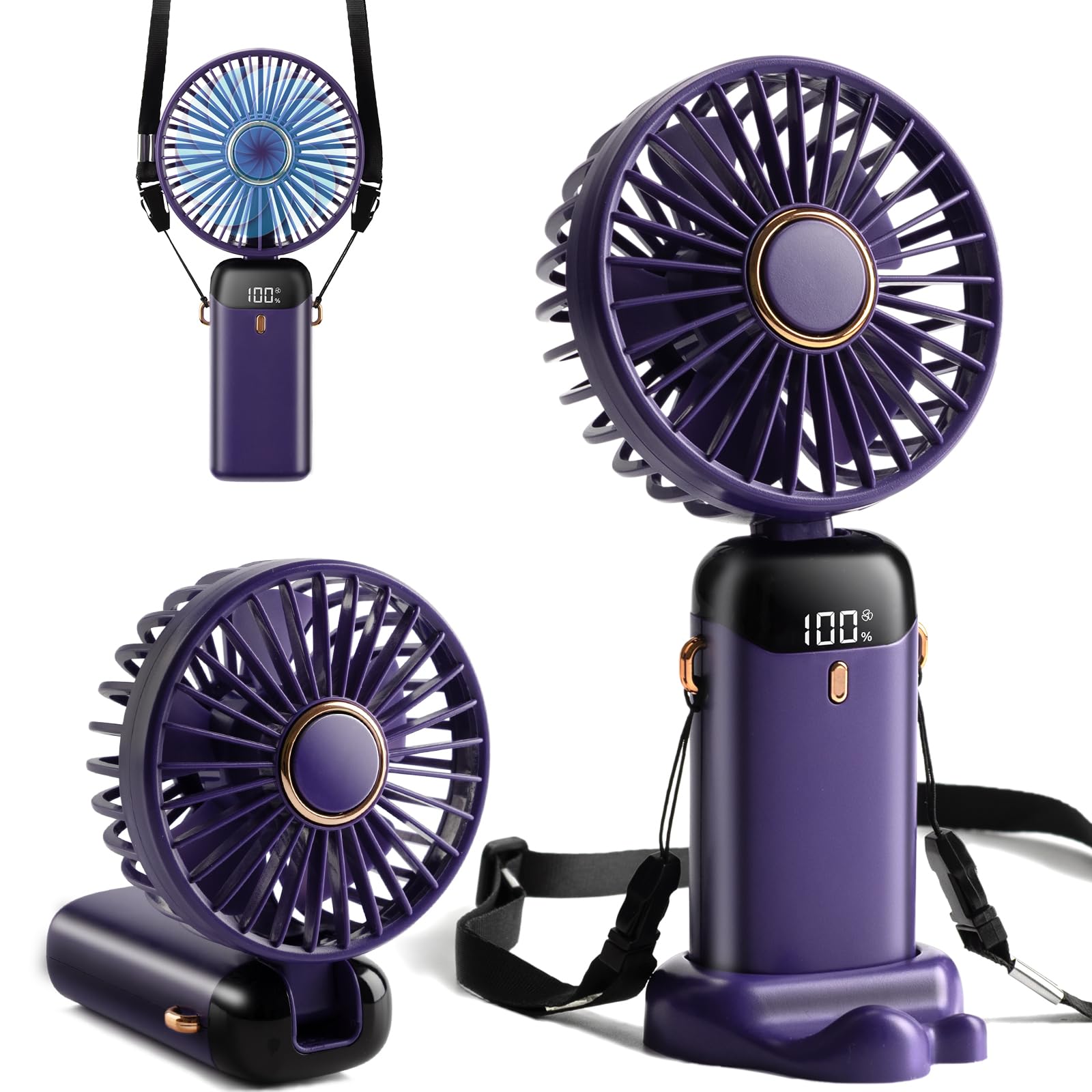 Mini Handheld Fan - 4000Mah Type-C Rechargeable, 5 Speed Adjustable, 90° Foldable & 3-In-1 - Koospark