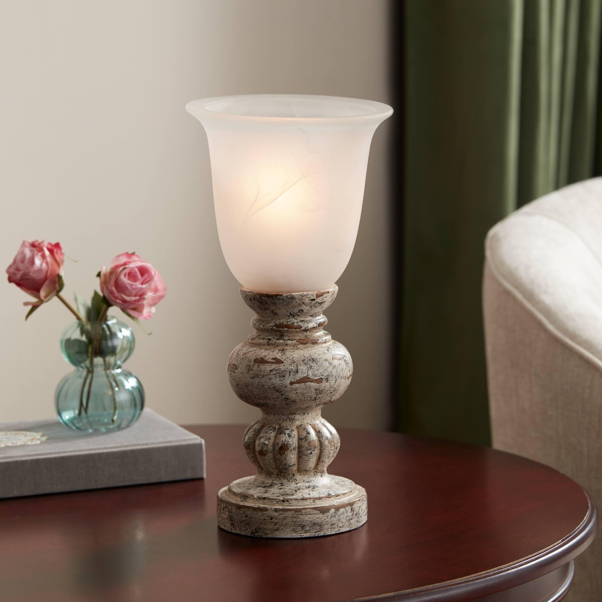 360 Lighting Florencia 12 1/2" High Small Traditional Console Accent Table Lamp Brown Wood Finish Single Off-White Shade Living Room Bedroom Bedside Nightstand House Office Home Reading Kitchen