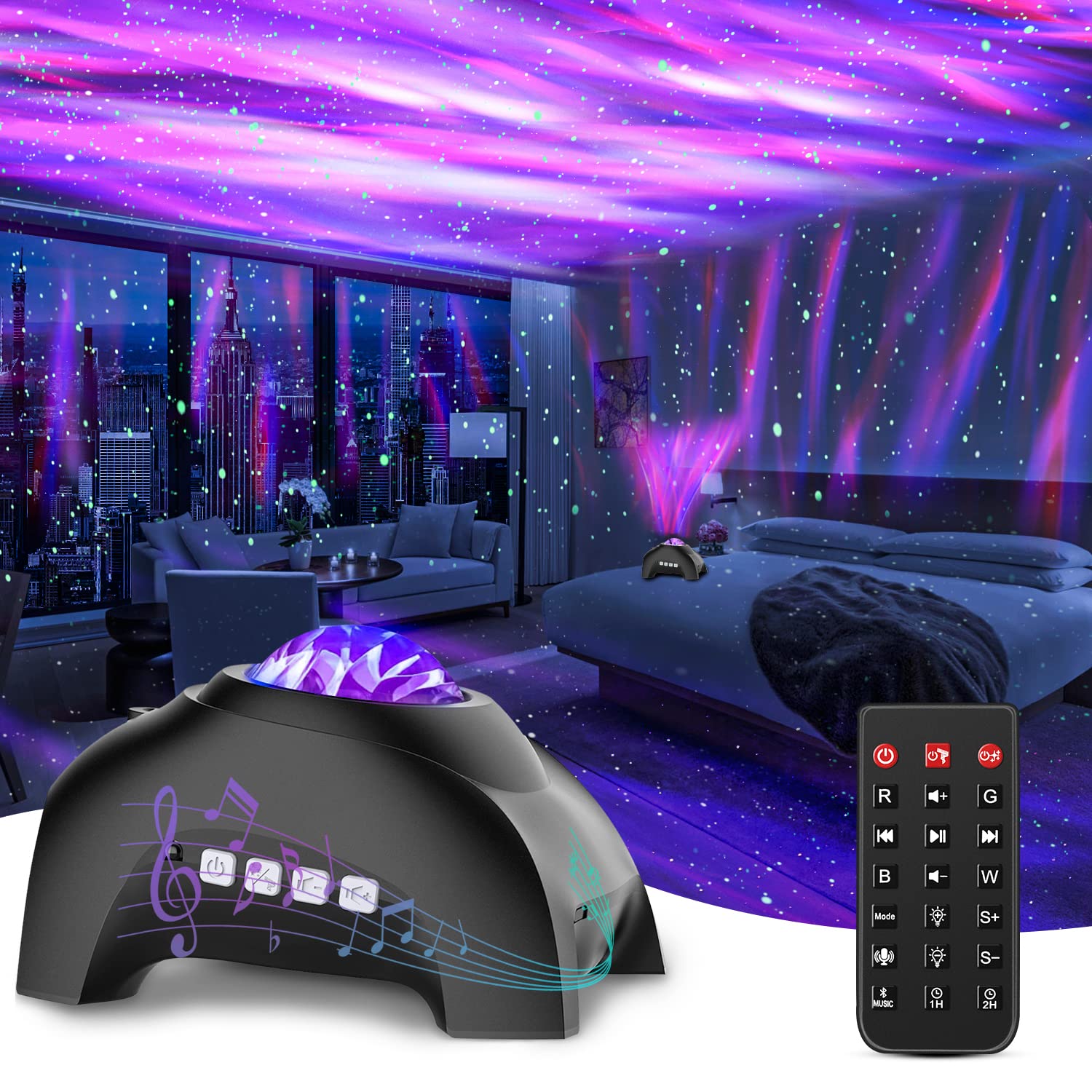 Cimelr Star Projector,Galaxy Light Projector Music Bluetooth Speaker And White Noise, Aurora Projector With Remote Control,Night Lights For Home Decor Bedroom/Ceiling