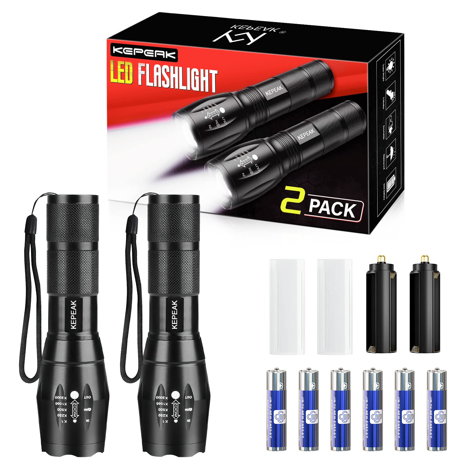 Kepeak Led Flashlight, 5 Modes Tactical Flashlight, Ipx5 Water Resistant, High Lumen, Zoomable Flashlight For Camping, Outdoor, Hiking, Emergency