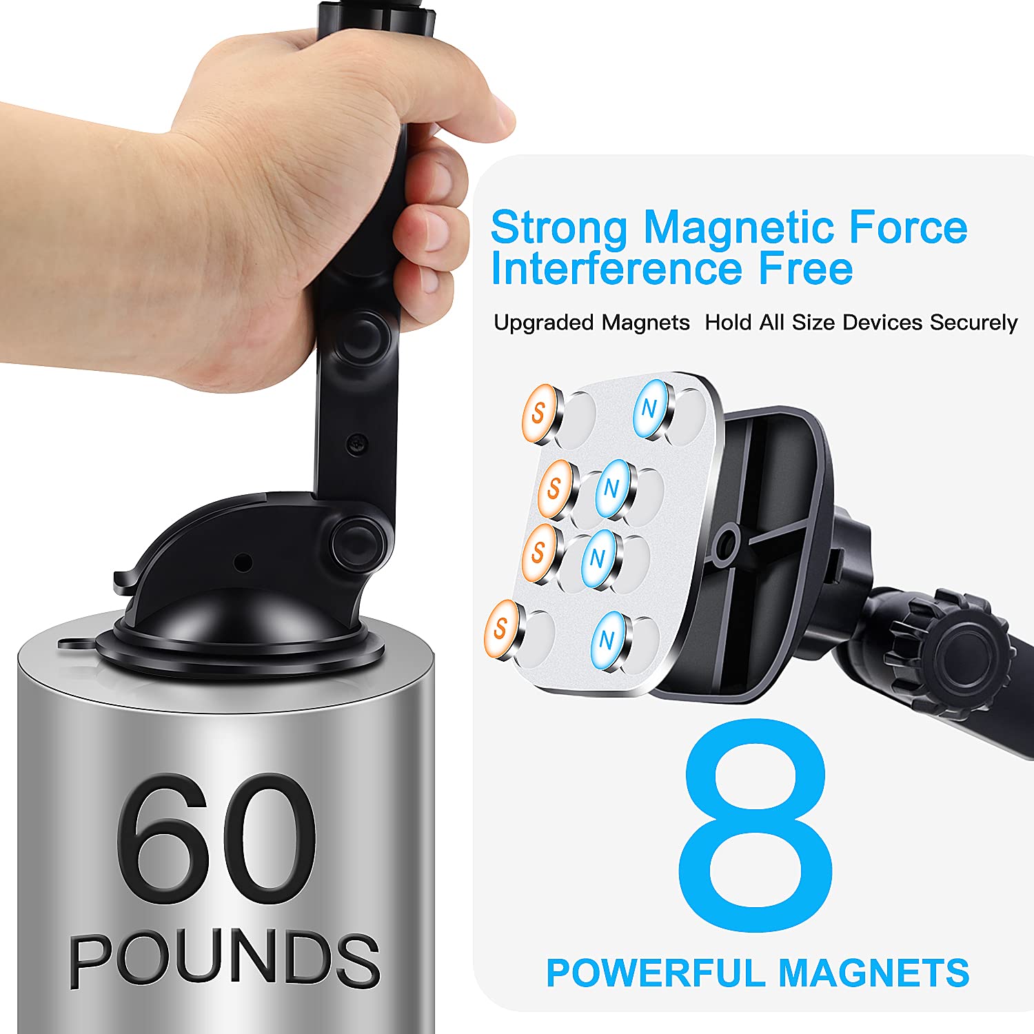 Panvox Magnetic Phone Car Mount, Universal Dashboard Windshield Car Phone Mount Holder With  3.2" Suction Cup,8 Strong Magnets Compatible With Iphone 11 Pro X Xs Max Xr Galaxy Note10 S10 (B)