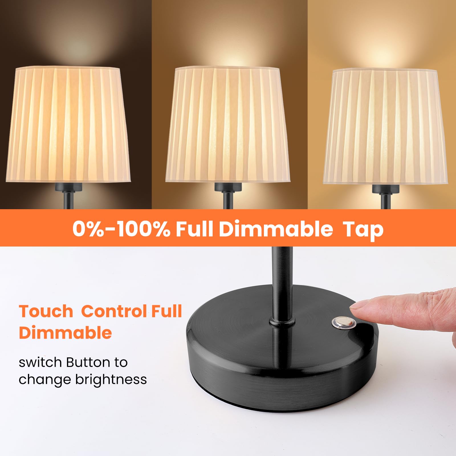 Gernehop Cordless Led Table Lamp Set Of 2, Modern Portable Small Table Lamp With Touch Stepless Dimming,Built-In 5000Mah Rechargeable Battery Wireless Desk Lamps For Restaurant/Bedroom/Bars/Coffee Shop Black