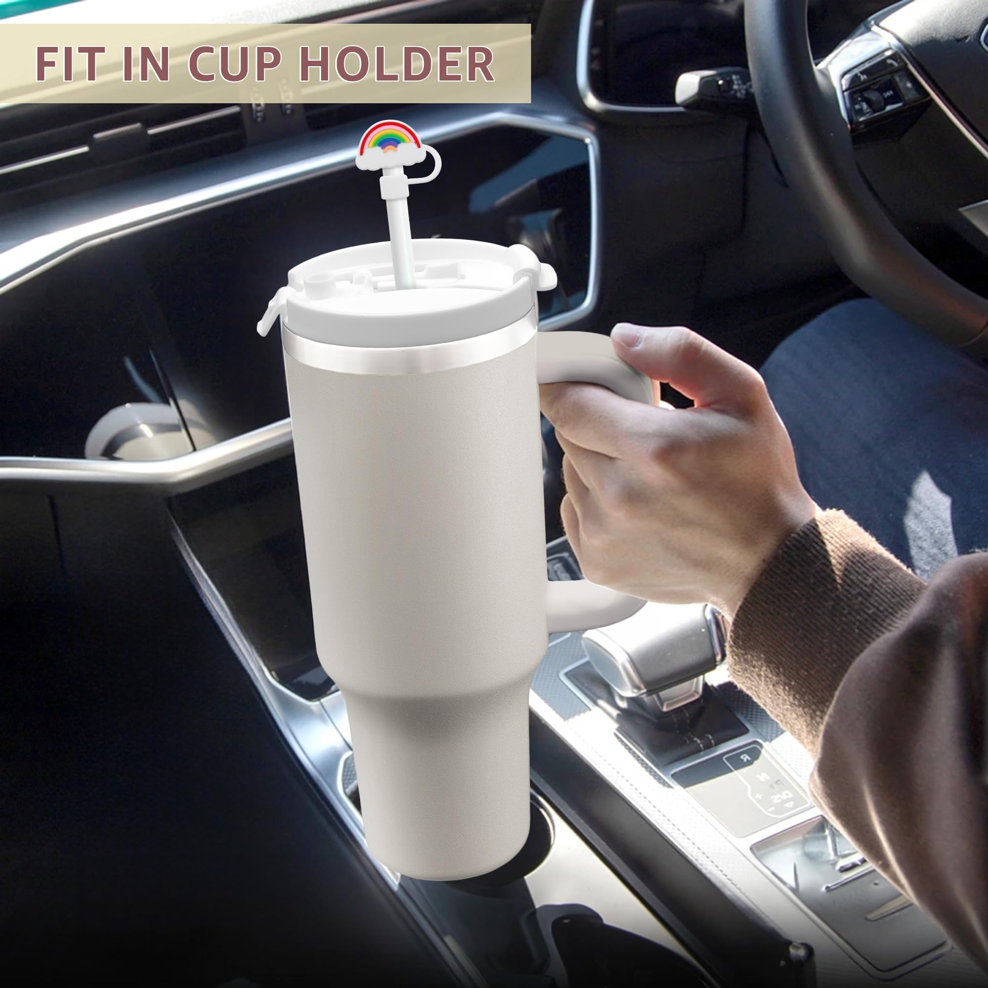 40 Oz Warm Gray Tumbler With Handle & Straw Covers Topper - Insulated Water Bottle
