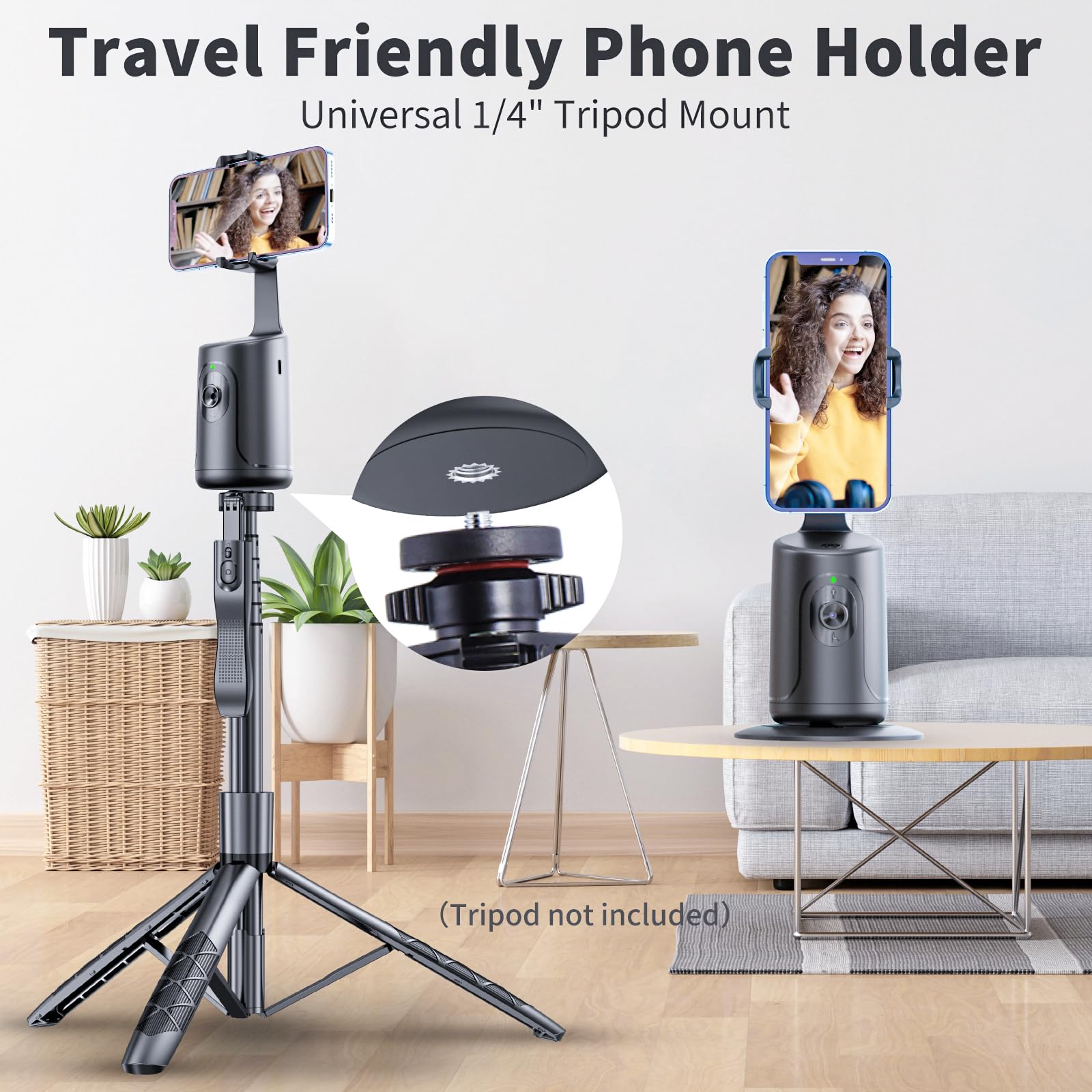 Haliita Auto Face Tracking Tripod, 360° Rotation Auto Tracking Phone Holder, No App, Phone Camera Mount With Remote And Gesture Control, Rechargeable Smart Shooting Holder For Video Recording (With Carry Bag)