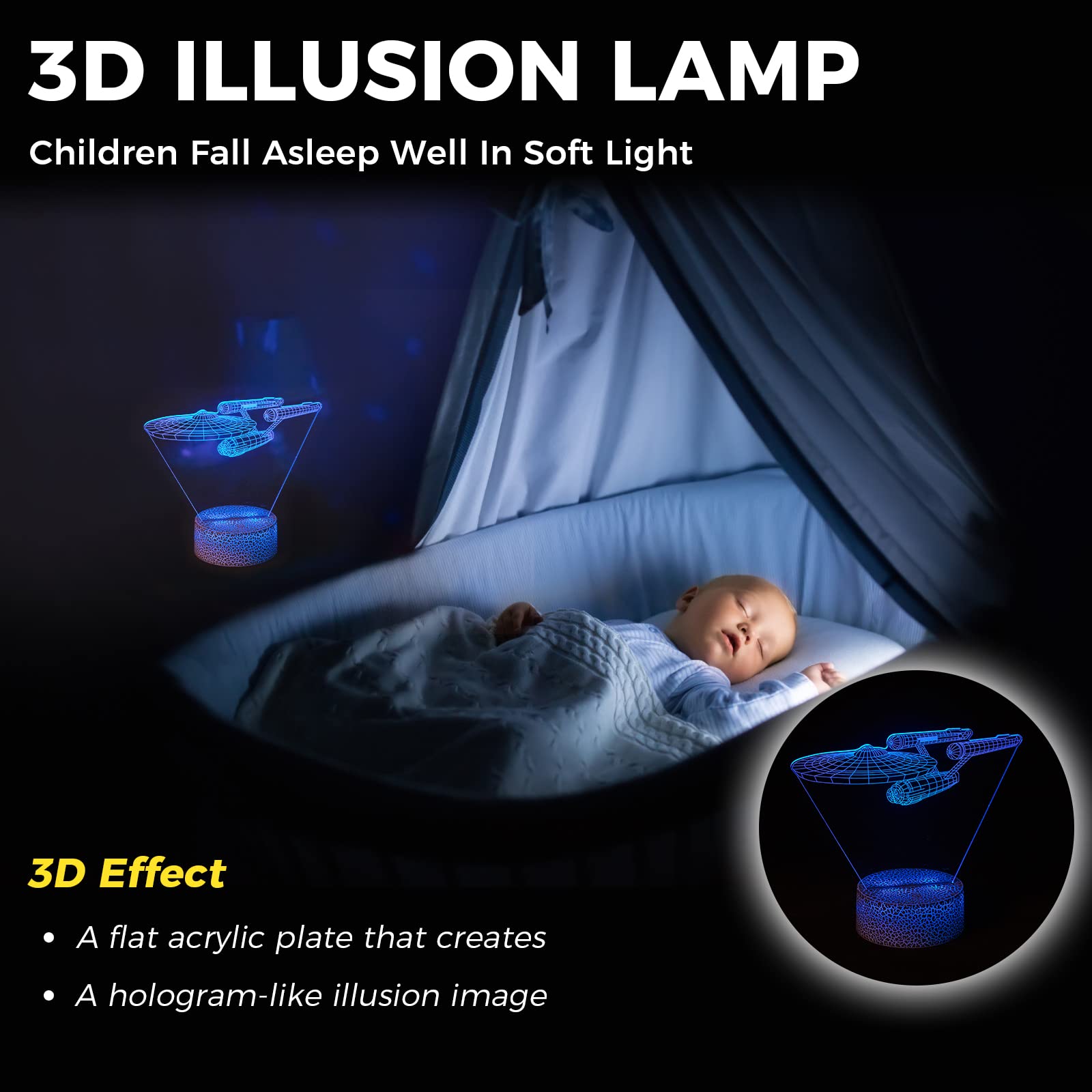 Smalody Night Lights 3D Optical Illusion Multi-Colored Change Touch Controlled Desk Lamp Battleship Bedside Lamp Christmas And Birthday
