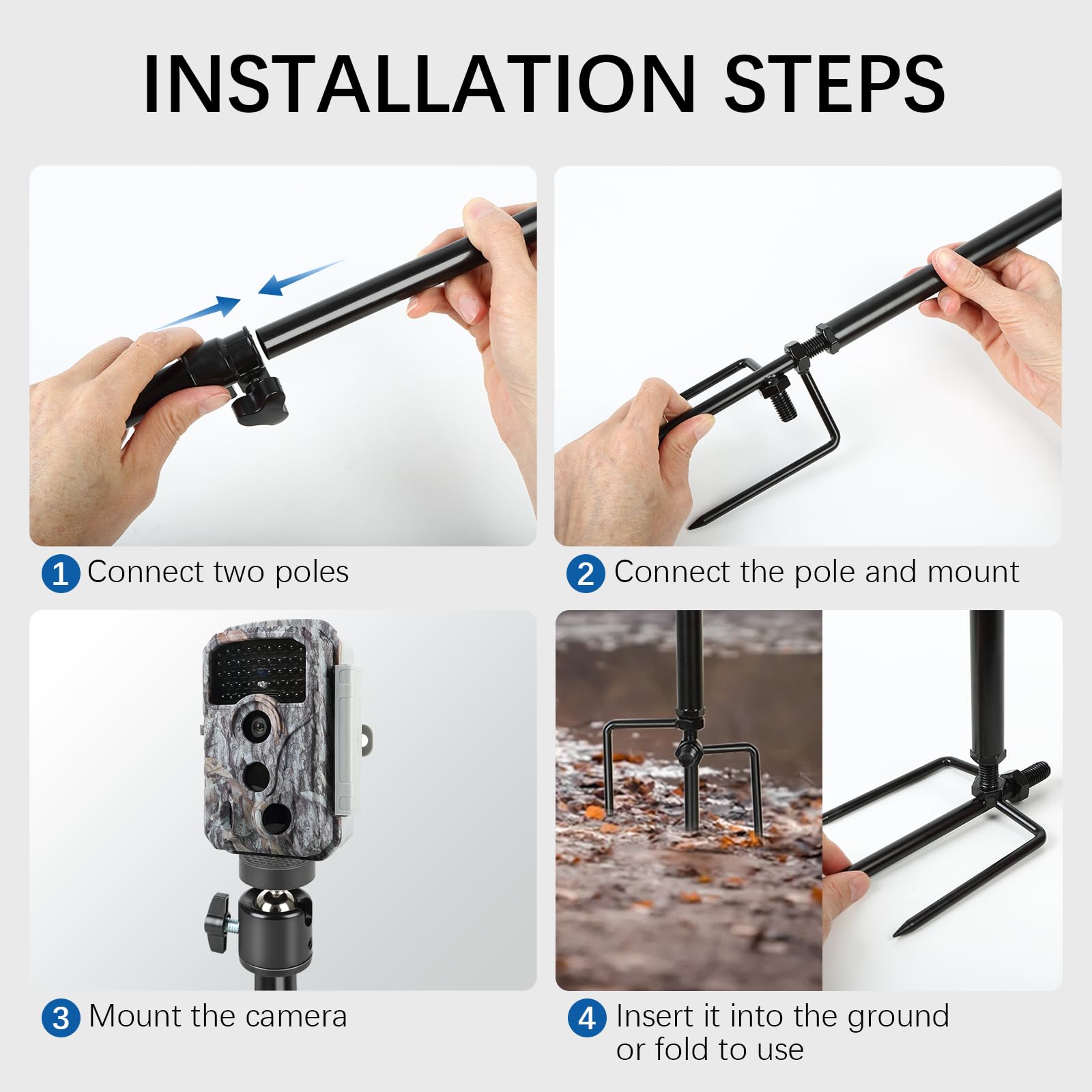 Acuxiaza Trail Camera Stand Mount Ground Holder Stainless Steel Trail Camera Mount 360-Degree Adjustable Ground Stands For Trail Cameras Solar Panels Fish Lights, Rust, Easy To Use, Black