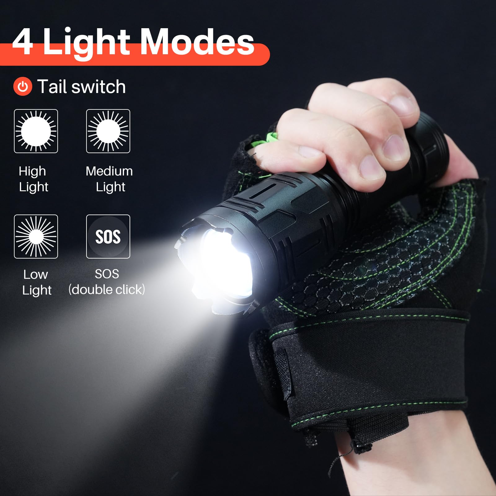 Hosonic S-52 Flashlight High Lumens Rechargeable, 2000 Lumen Super Bright Led Flashlights With Lcd Digital Display, Ipx4 Waterproof, 4 Mode Powerful Handheld Flash Light For Camping Home Emergencies