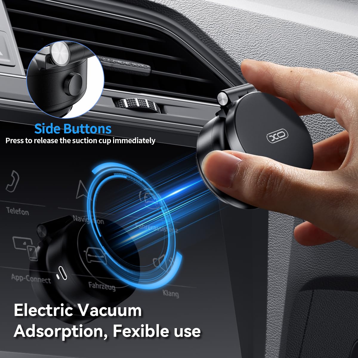 Xo Simple Is Beauty Electric Vacuum Magnetic Suction Phone Holder,Adjustable And Foldable Car Mount,Strong Magnetic Car Phone Holder For Iphone16/15/14/13/12,For Shower/Car/Mirror/Smooth Surfaces(Not Charging Phone)