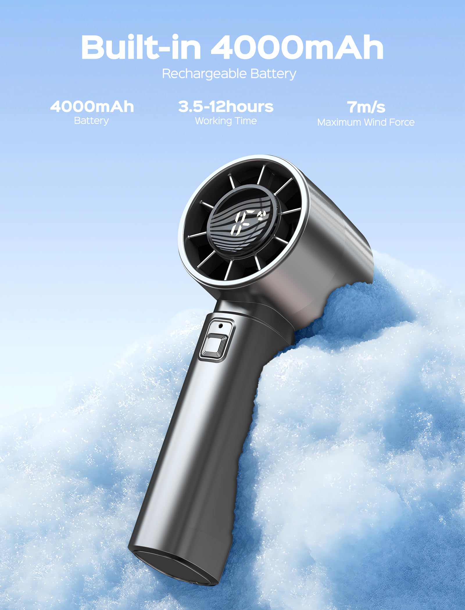 Portable Handheld Fan With Digital Display - 5 Speed Adjustable Usb Rechargeable Mini Personal Fan