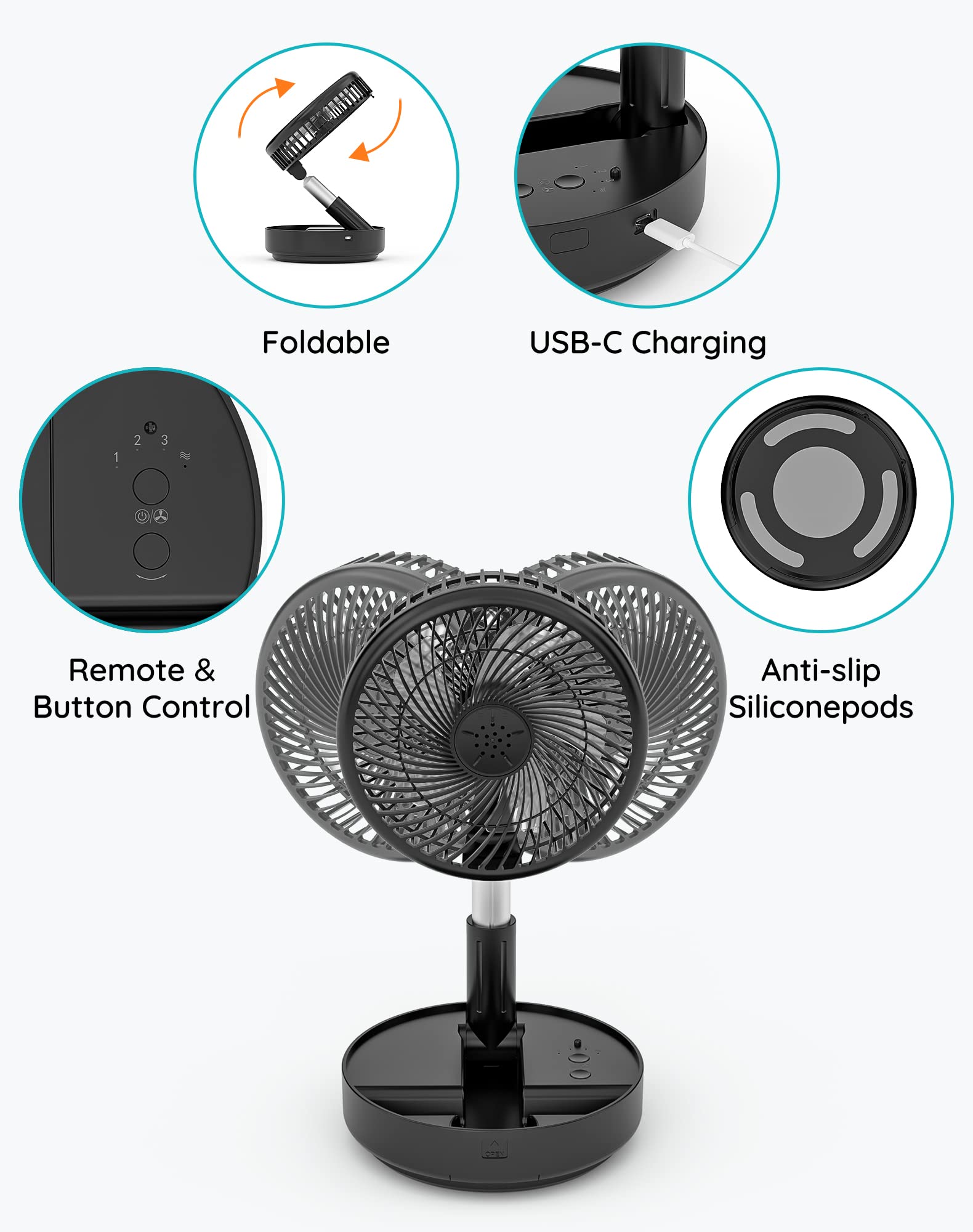 Primevolve Portable Oscillating Standing Fan,Rechargeable Battery Operated Usb Floor Table Desk Fan