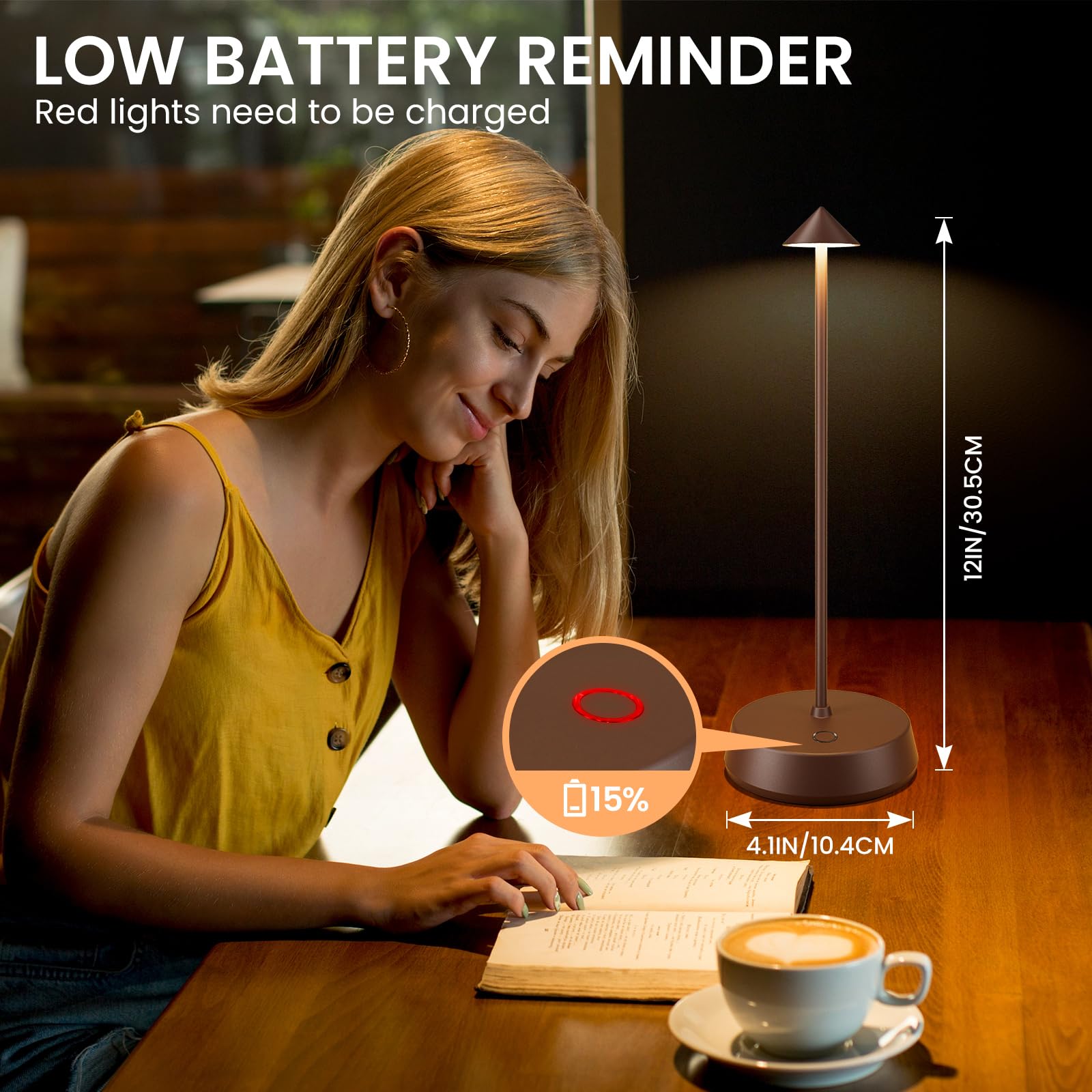 H.W.S Rechargeable Cordless Small Table Lamp,6000Mah Battery Operated,Led Touch Dimmable Modern Tabletop,Portable Outdoor Bedside Night Light For Restaurant/Dining/Bedroom/Living Room/Coffee(Brown-2Pc)