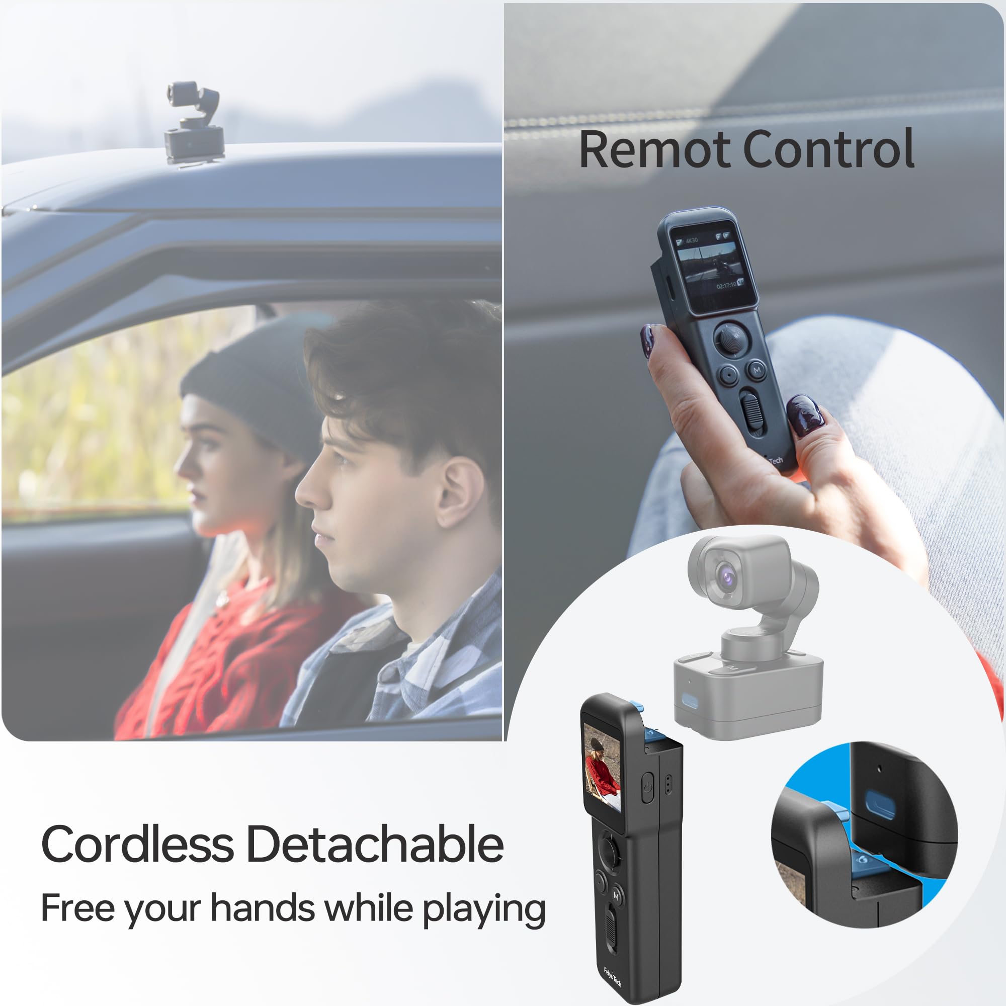 Feiyutech Cordless Detachable Remote Handle,4 Way Joystick Accessory For Feiyu Pocket 3 Camera, 1.3" Touch Screen
