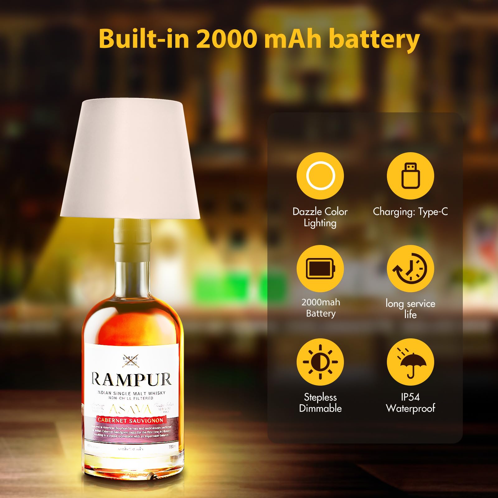 S Sunsbell Wireless Bottle Lamp, Embedded Bottle Light With Rgbw Color Ring, Stepless Dimming Led Bottle Table Lamps, Usb Rechargeable Touch Wine Bottle Lamp For Bars Restaurants Bedroom (White)
