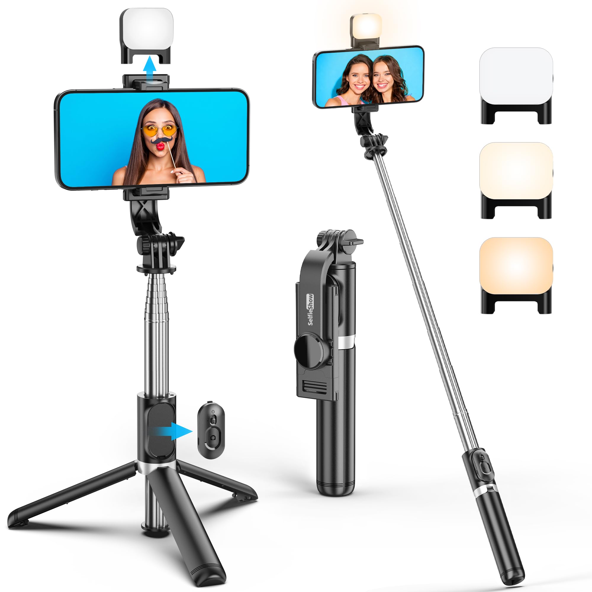 Selfieshow Portable 41 Inch Selfie Stick Phone Tripod With Wireless Remote Extendable Tripod Stand 360 Rotation Compatible With Iphone 14 13 12 11 Pro Xs Max Xr X 8 7 6 Plus, Android Samsung Smartphone