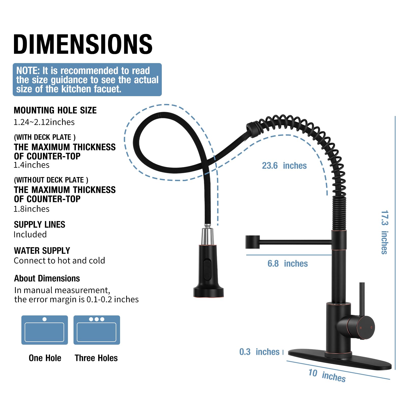 Djs Kitchen Faucets With Pull Down Sprayer Oil Rubbed Brozone -Single Handle 1 Or 3 Holes Spring Kitchen Sink Faucet With Deck Plate For Farmhouse Rv Vessel Basin