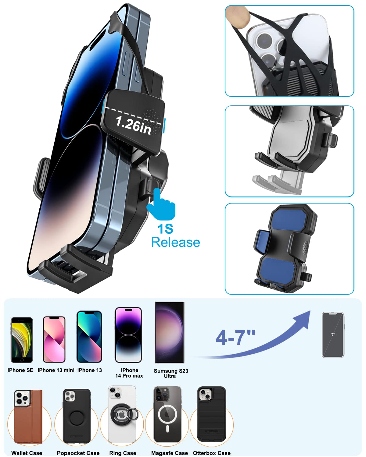 Woleyi Gooseneck Stroller Phone Holder, Cell Phone Mount Pole Clamp For Baby Stroller, Shopping Cart, Wheelchair, One Hand Operation Phone Clip, For Iphone 16 15 Pro Max 14 13 12 11, Android, All Smartphones
