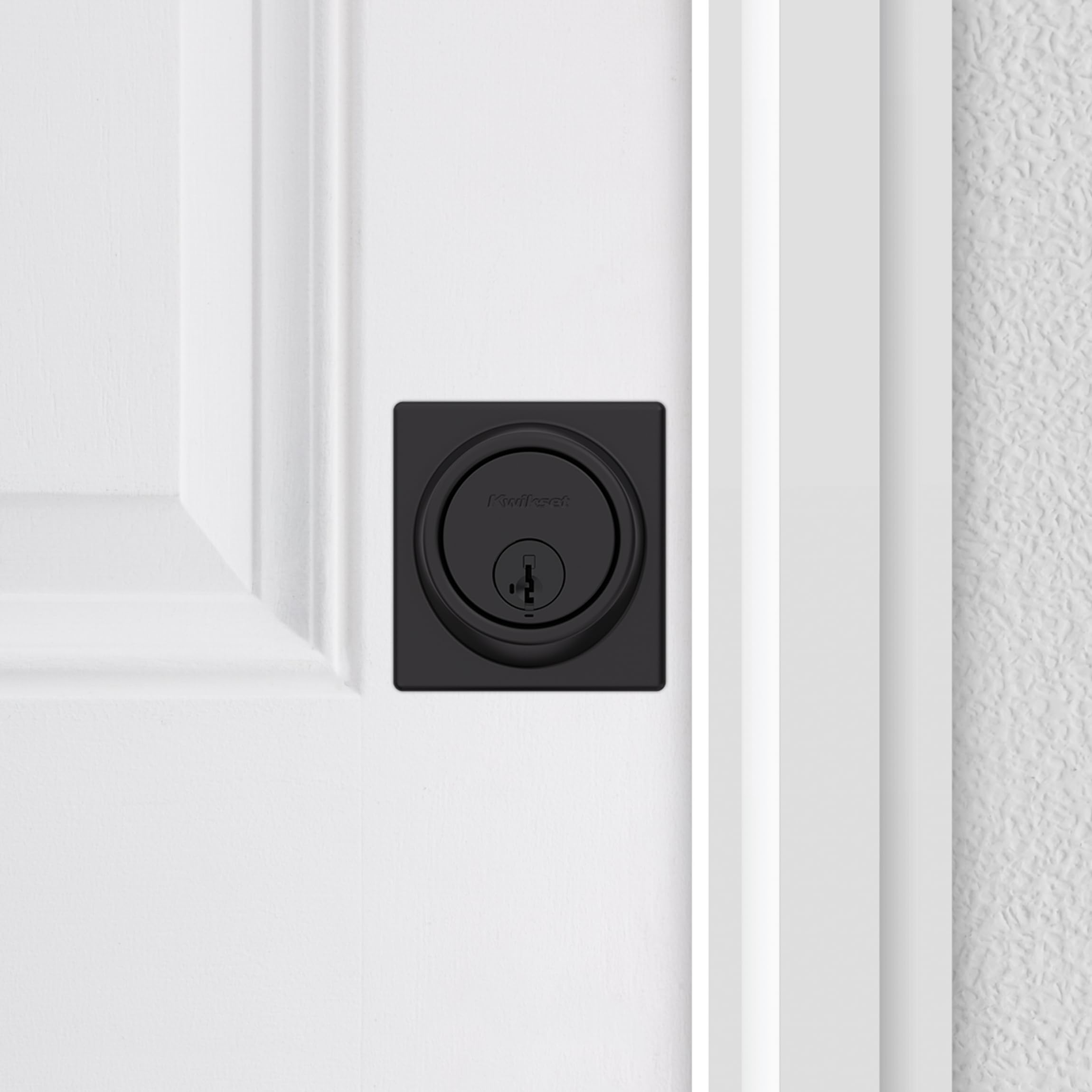 Kwikset 817 Deadbolt Lock, Matte Black Square Exterior Keyed Front Entry Door, Pick Resistant Smartkey Rekey Security, Single Cylinder Dead Bolt, With Microban Protection
