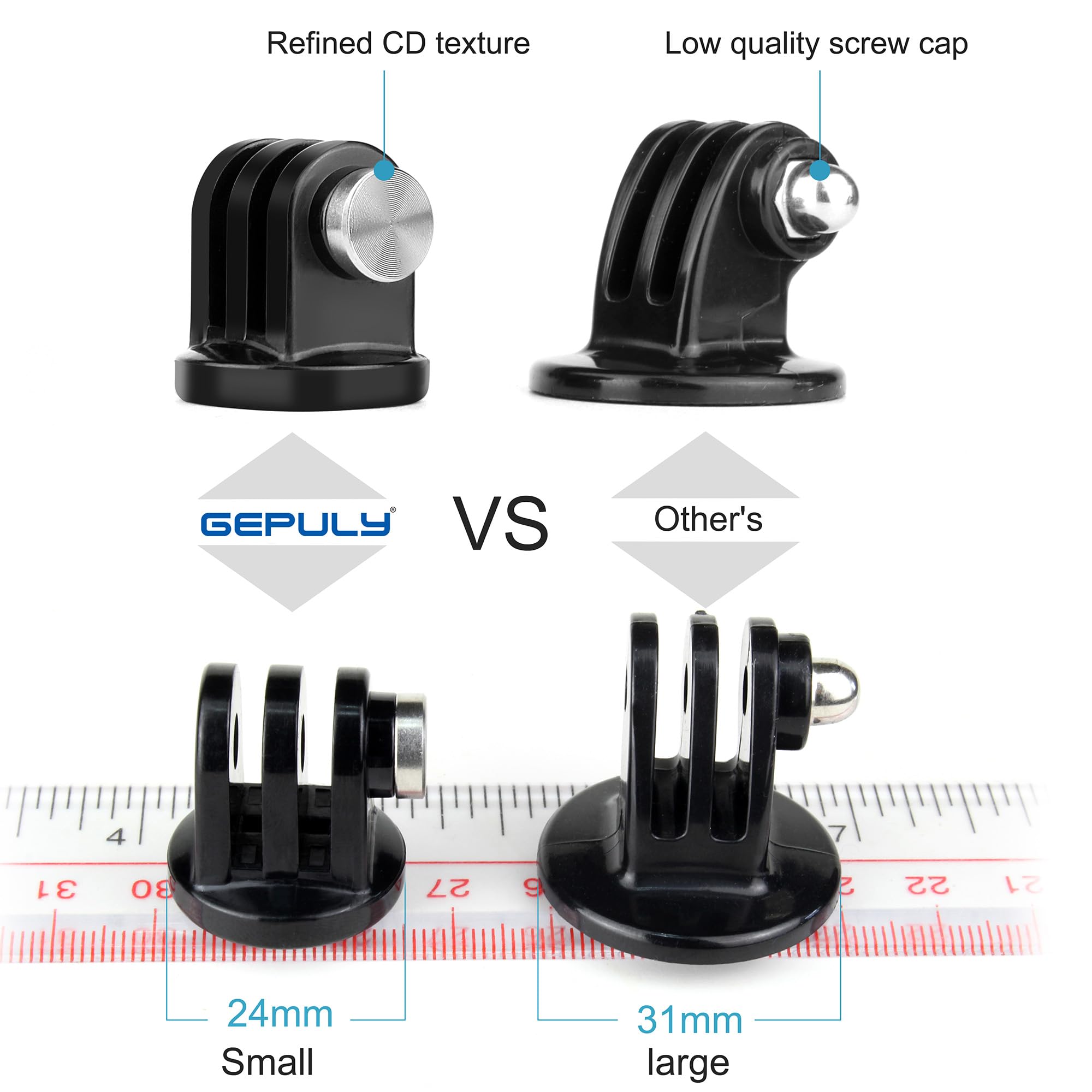 Gepuly 6Pcs Mini Tripod Mount Adapter, Anti-Rust 316 Stainless Steel, 1/4-20 Thumbscrew For Gopro 13/12/11/10/9, Dji Osmo Akaso Insta360 Action Camera Tripod Selfie Stick Monopod Dslr