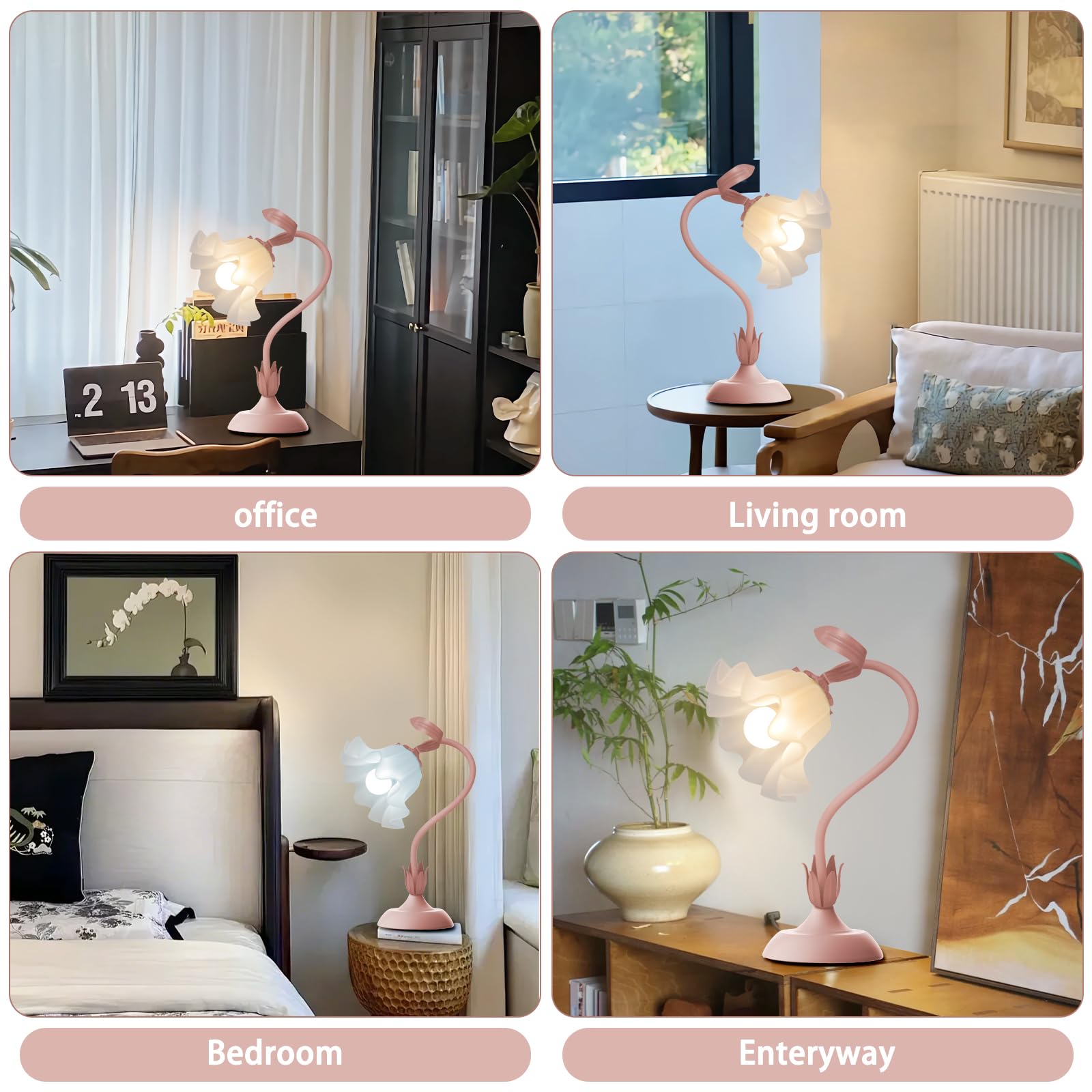 Larnix Women Bedside Table Lamps For Bedroom, Cute Flower Desk Lamp With Adjustable Flexible Gooseneck, 3 Color Temperatures Nightstand Lamp With E26 Led Bulbs, Floral Lamp For Living Room, Office,Reading