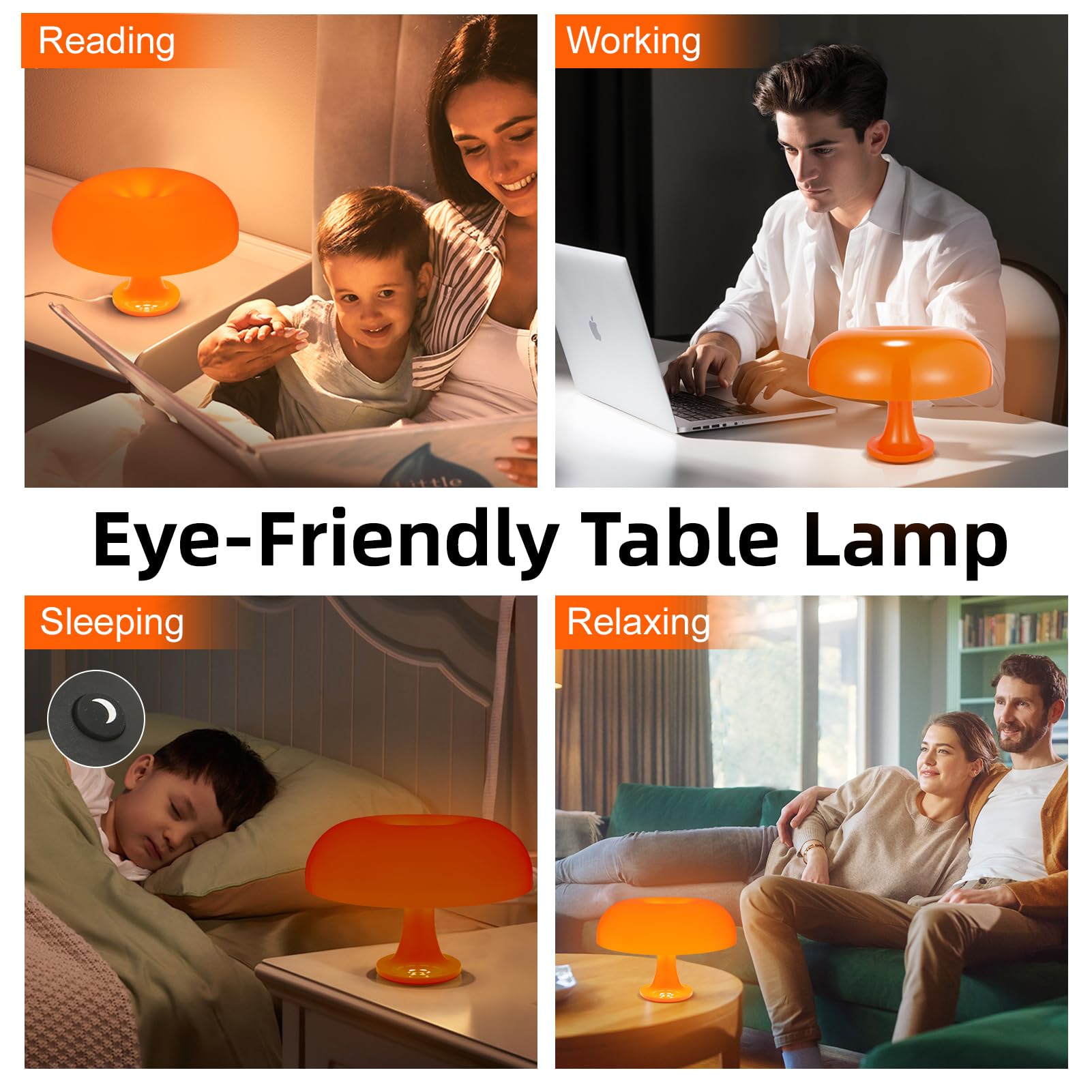 Maryrain Orange Mushroom Table Lamp, Dimmable With 3 Lighting Settings, Retro Mushroom Shade Shaped Desk Lamp, Suitable For Bedroom, Living Room, Perfect For Aesthetic Mid Century Modern Decor